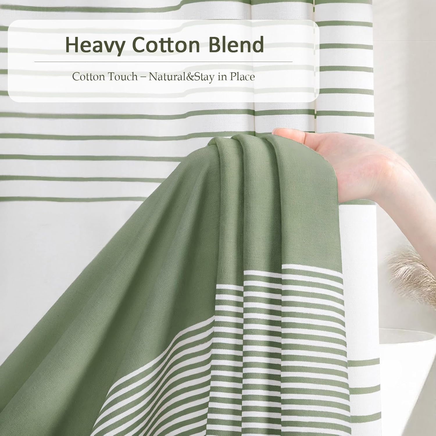 Sage Green Shower Curtain Cotton Boho Striped Shower Curtains for Bathroom with Tassel 72 X 72 - Image 5
