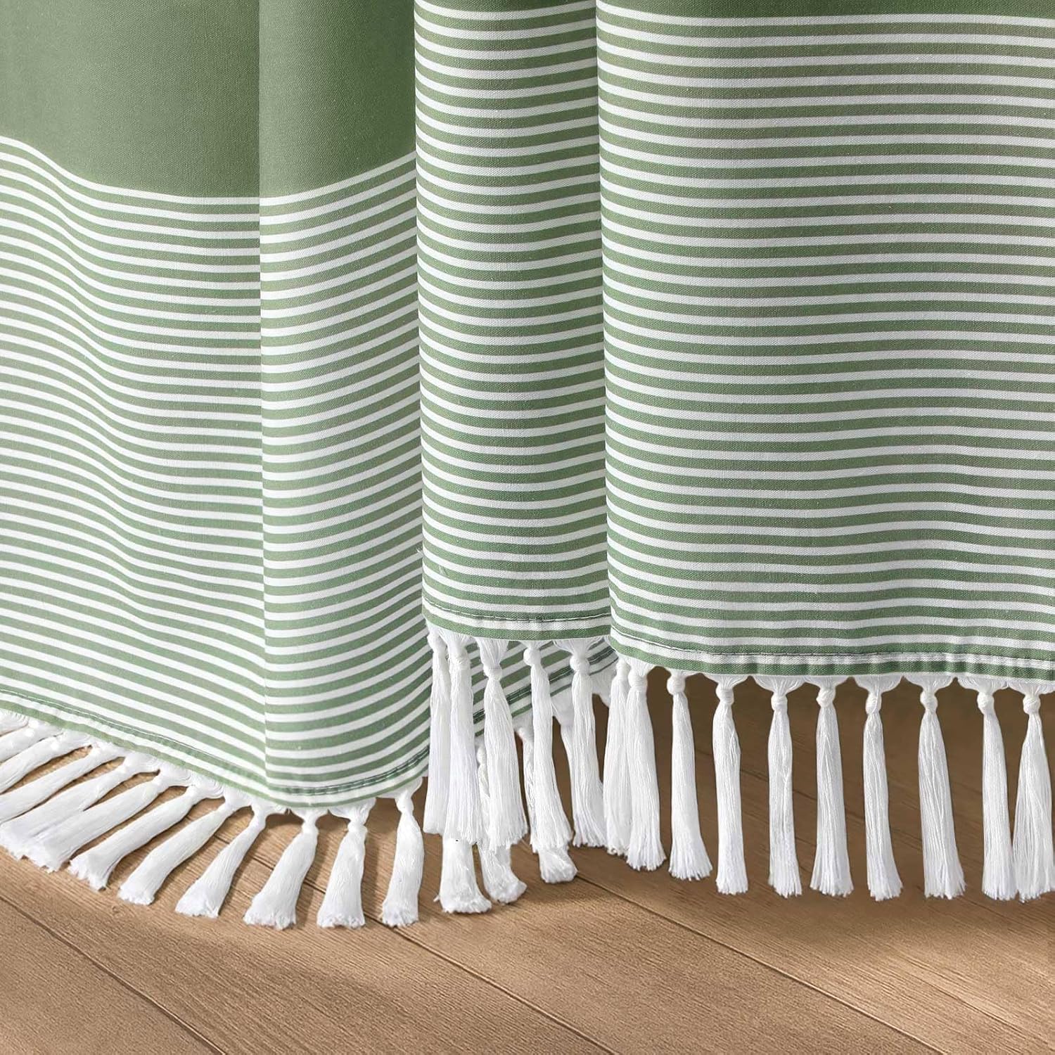 Sage Green Shower Curtain Cotton Boho Striped Shower Curtains for Bathroom with Tassel 72 X 72 - Image 6