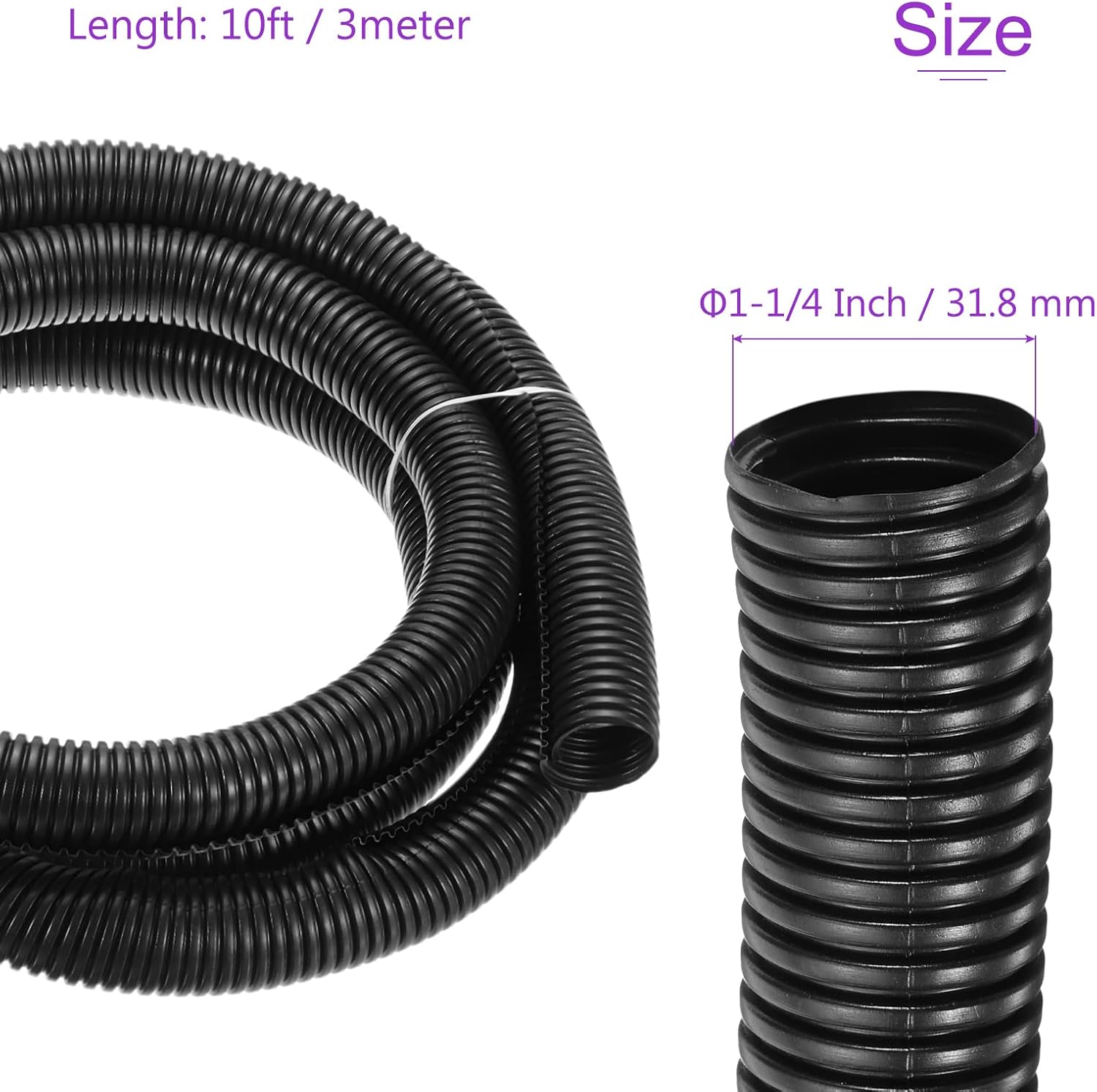 10ft Wire Loom Split Tubing 1 1/4 Inch(31.8 Mm) ID, Cord Protectors from Pet Flexible Conduit Cable Management for Office, Home, Garden, Black - Image 3