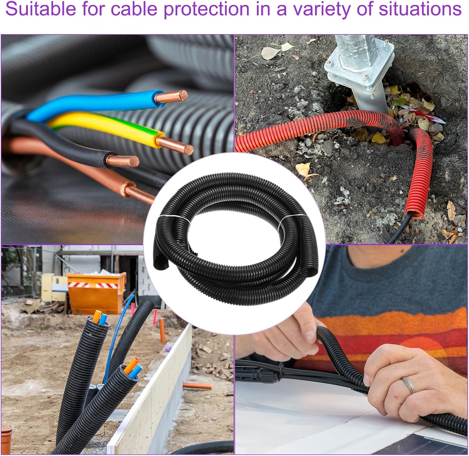 10ft Wire Loom Split Tubing 1 1/4 Inch(31.8 Mm) ID, Cord Protectors from Pet Flexible Conduit Cable Management for Office, Home, Garden, Black - Image 6