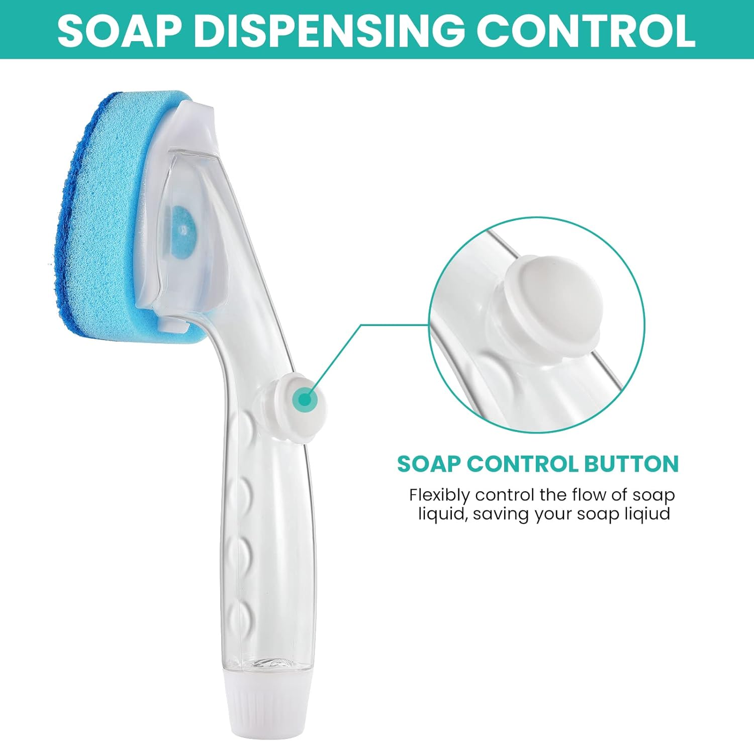 Non Scratch Dishwand Refill with Handle, 6 Heavy Duty Dish Wand Refills, Replacement Sponge Heads Set, Soap Control Dispenser Scrubbers, Dishwashing Scrub Dispensing Brush, Dishwasher Cleaning Tool - Image 2