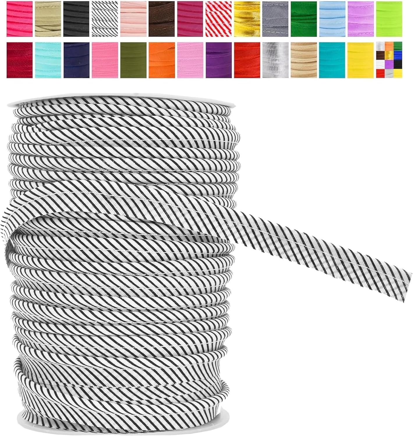 Black White Plaid Maxi Piping Bias Tape with Welting Cord - 1/2 Inch Upholstery Piping Trim for Sewing, Cushions, Slipcovers, and DIY Decor - 55 Yards Lip Cord Trim - Image 1