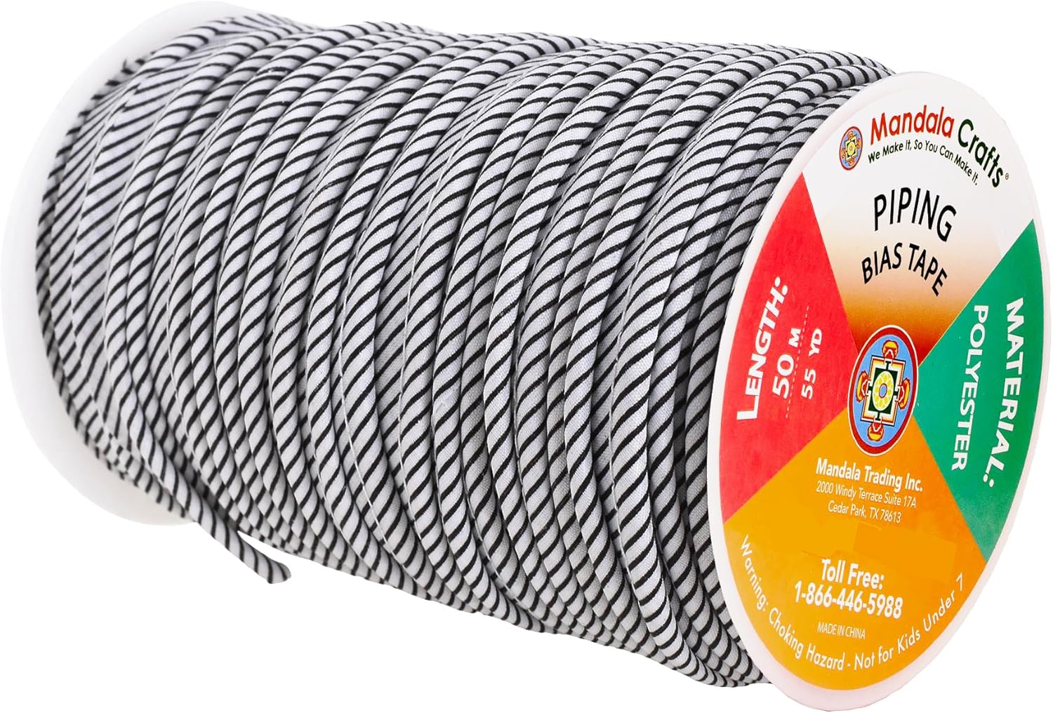 Black White Plaid Maxi Piping Bias Tape with Welting Cord - 1/2 Inch Upholstery Piping Trim for Sewing, Cushions, Slipcovers, and DIY Decor - 55 Yards Lip Cord Trim - Image 2