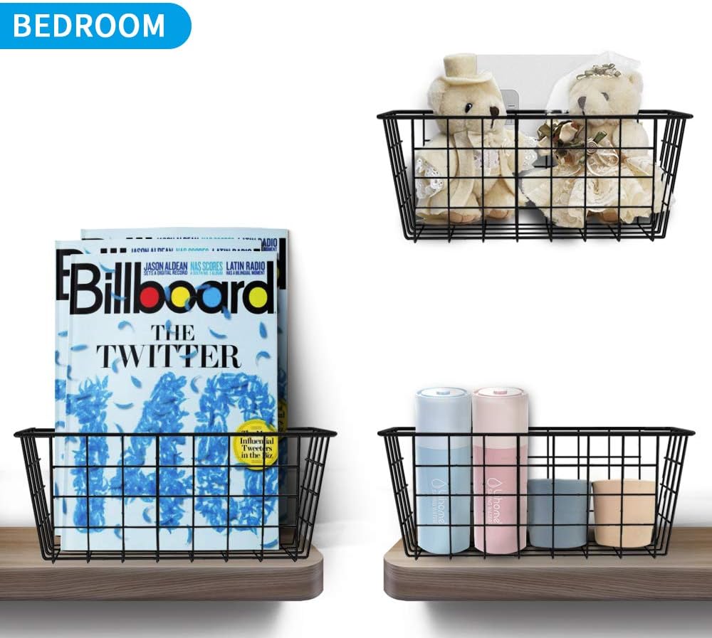 Hanging Kitchen Baskets Wire Storage Basket Over the Cabinet Door Organizer, No Drilling Adhesive Basket for Cabinet Pantry Organization and Kitchen, Bathroom, Storage, 2 Pack, Black - Image 8