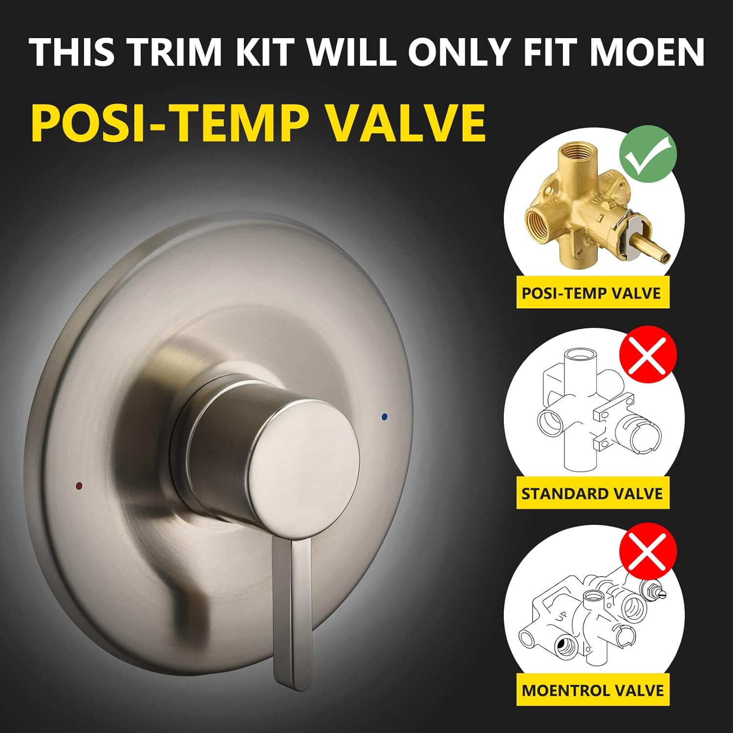 Shower and Tub Trim Kit, Compatible with Moen Posi-Temp Valve, Brushed Nickel - Image 2