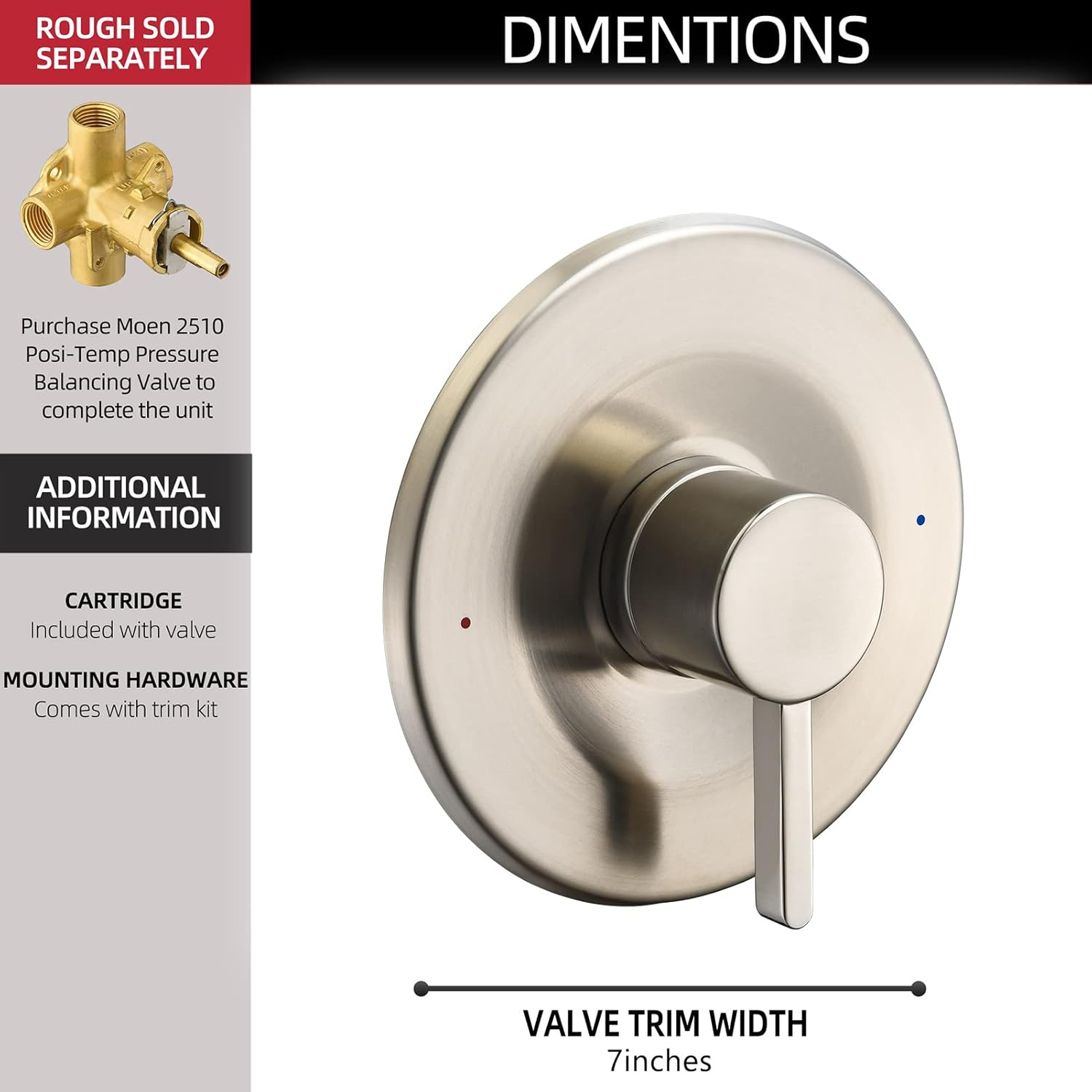 Shower and Tub Trim Kit, Compatible with Moen Posi-Temp Valve, Brushed Nickel - Image 3