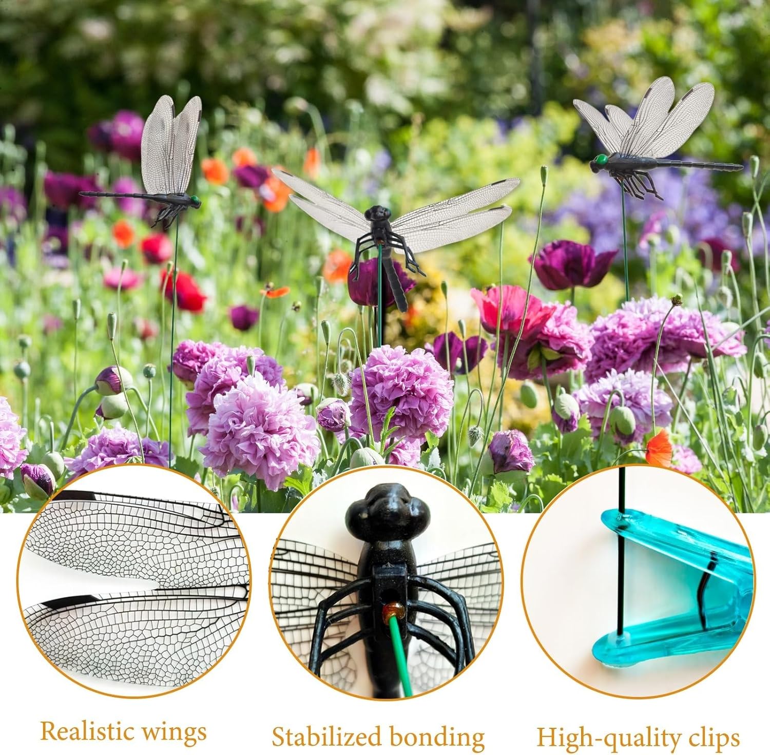 20 Pcs Dragon Fly Clips for Bugs Repellent, 3D Artificial Dragonfly Hat Clip, Dragonfly Garden Decor (20, Black*20 Pcs) - Image 6