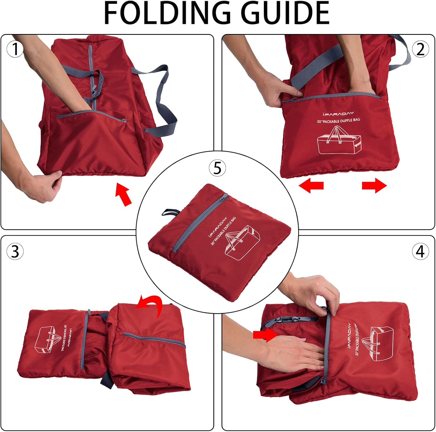 Foldable Duffle Bag 30 inch 75L Large Lightweight Luggage Bag for Travel Camping Storage-Red - Image 7