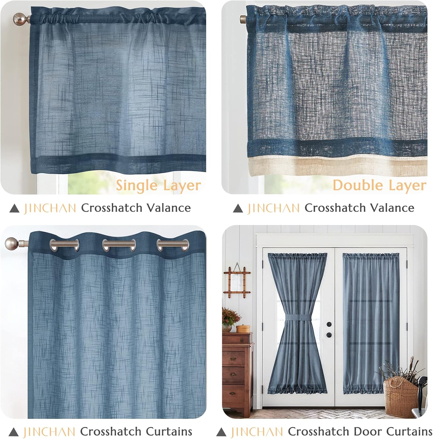 Linen Valance for Farmhouse Living Room Windows 16 Inch Slubbed Crossed Double Layer Window Valance Light Filtering Rustic Country Overlay Rod Pocket 1 Panel Navy Blue - Image 7