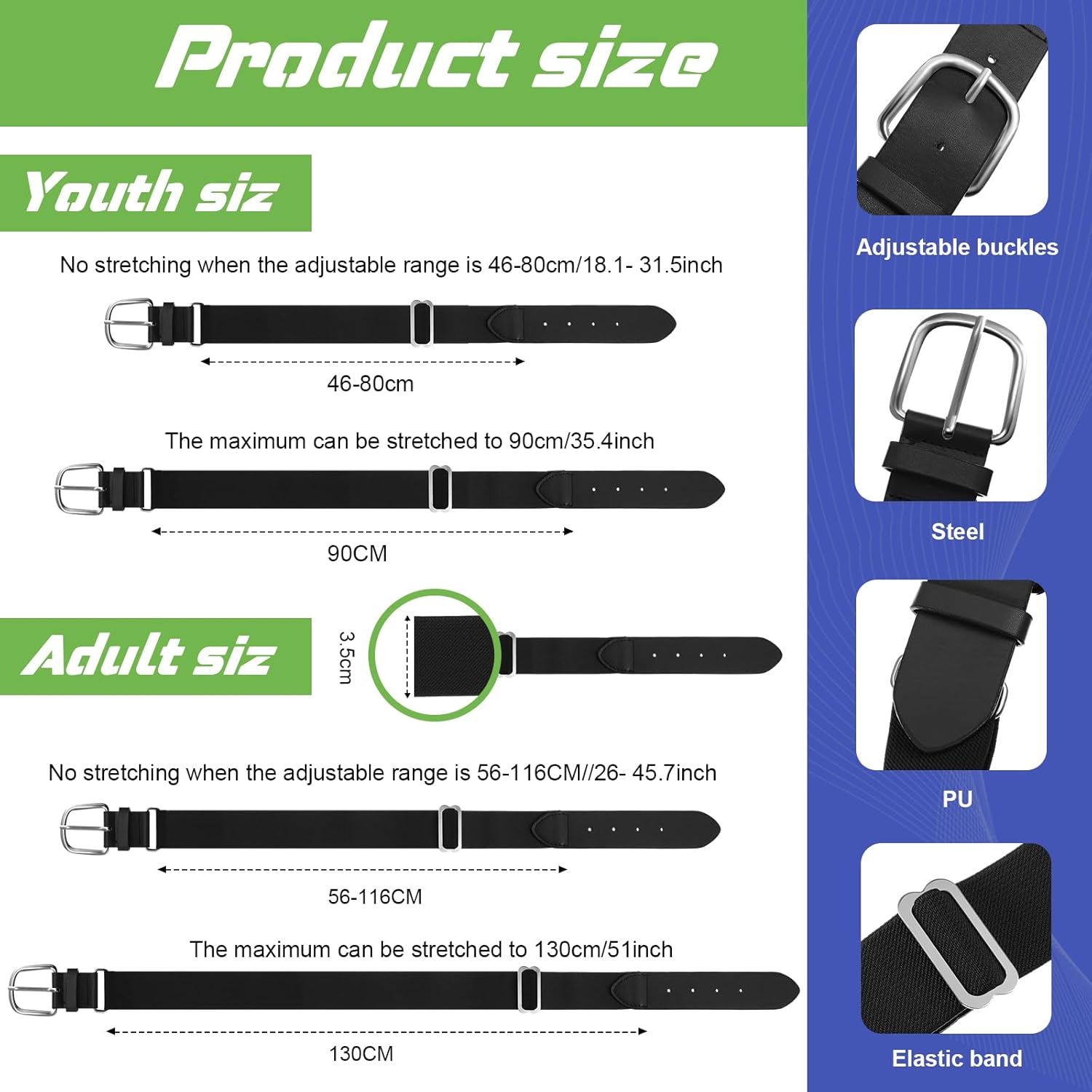 12 Pcs Baseball Belts Softball Belts Bulk for Adult and Youth Adjustable - Image 2