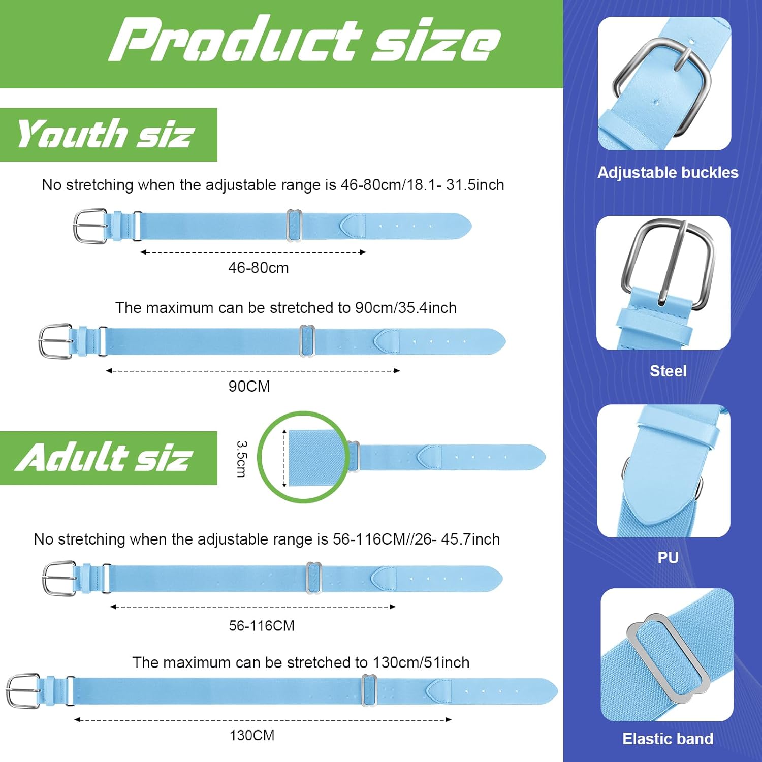 12 Pcs Baseball Belts Softball Belts Bulk for Adult and Youth Adjustable - Image 2