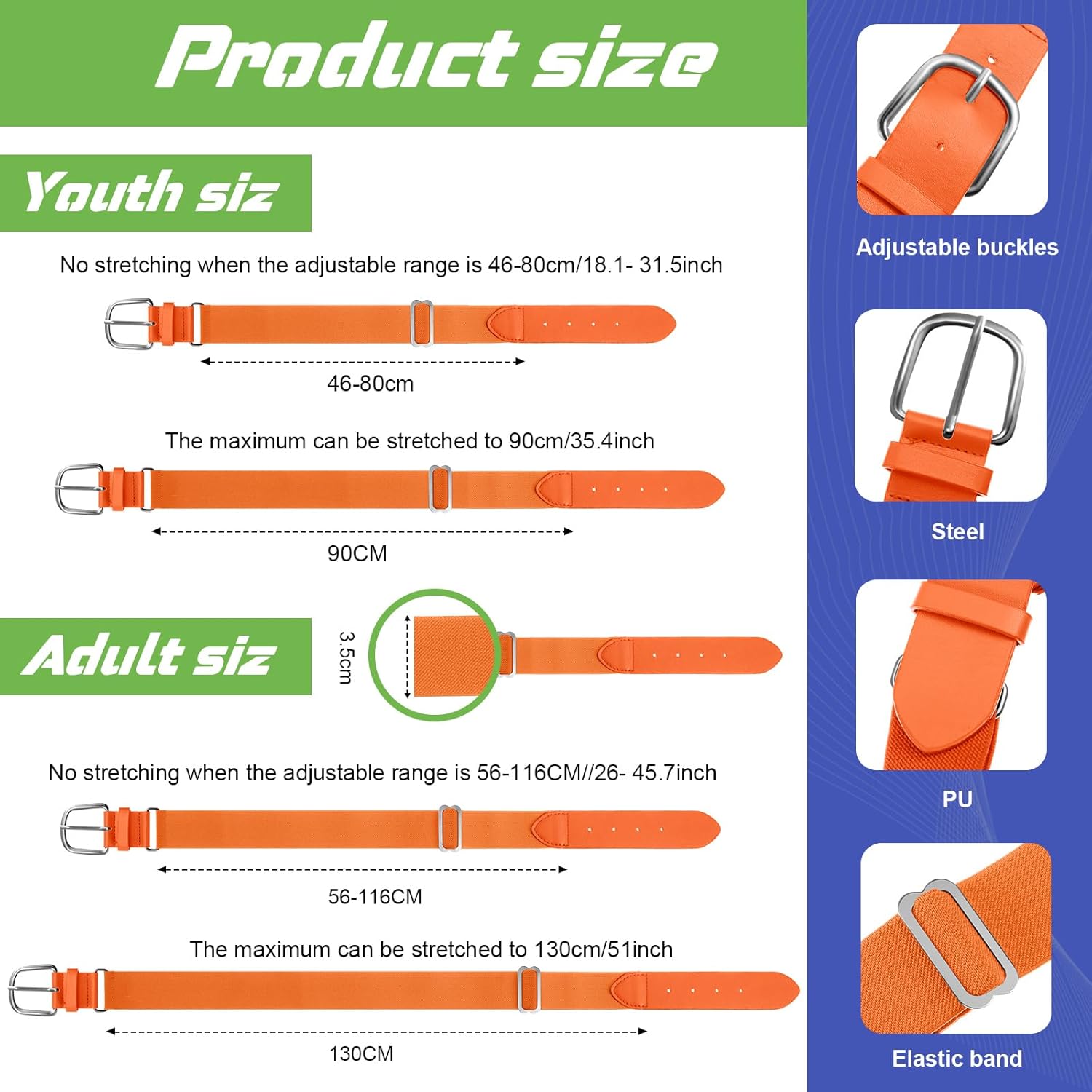 12 Pcs Baseball Belts Softball Belts Bulk for Adult and Youth Adjustable - Image 3