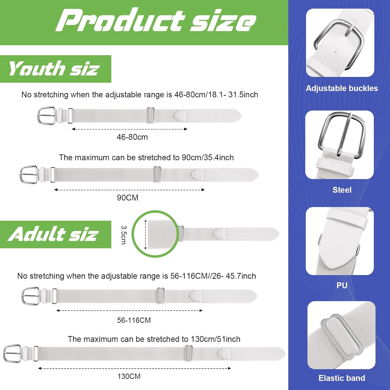 12 Pcs Baseball Belts Softball Belts Bulk for Adult and Youth Adjustable - Image 2