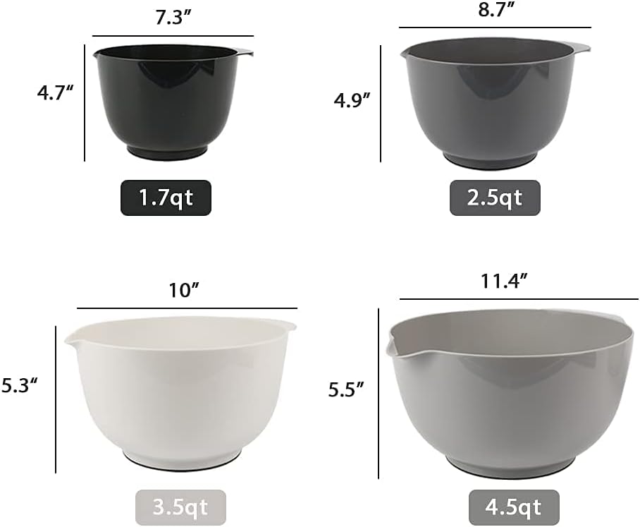 Classic Mixing Bowl Set, BPA Free Plastic, Microwave and Dishwasher Safe (Set of 4, Grey),3.5 quarts - Image 4