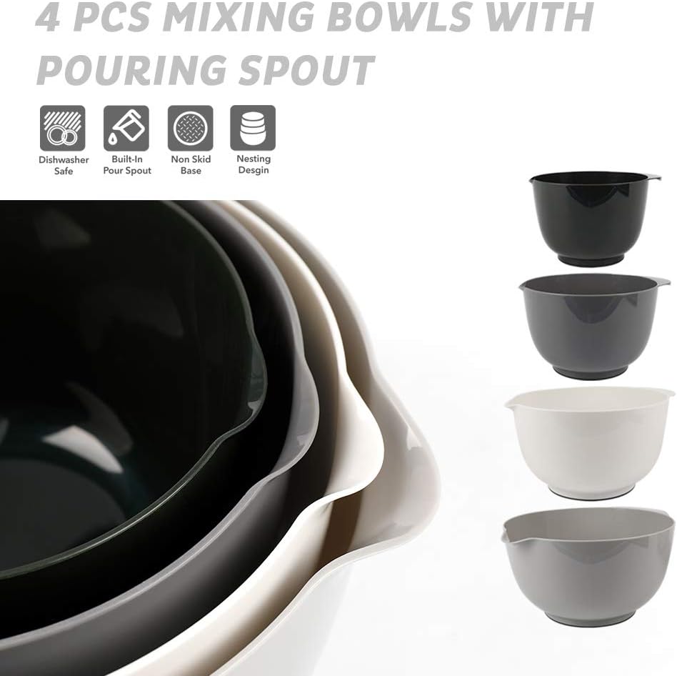 Classic Mixing Bowl Set, BPA Free Plastic, Microwave and Dishwasher Safe (Set of 4, Grey),3.5 quarts - Image 6