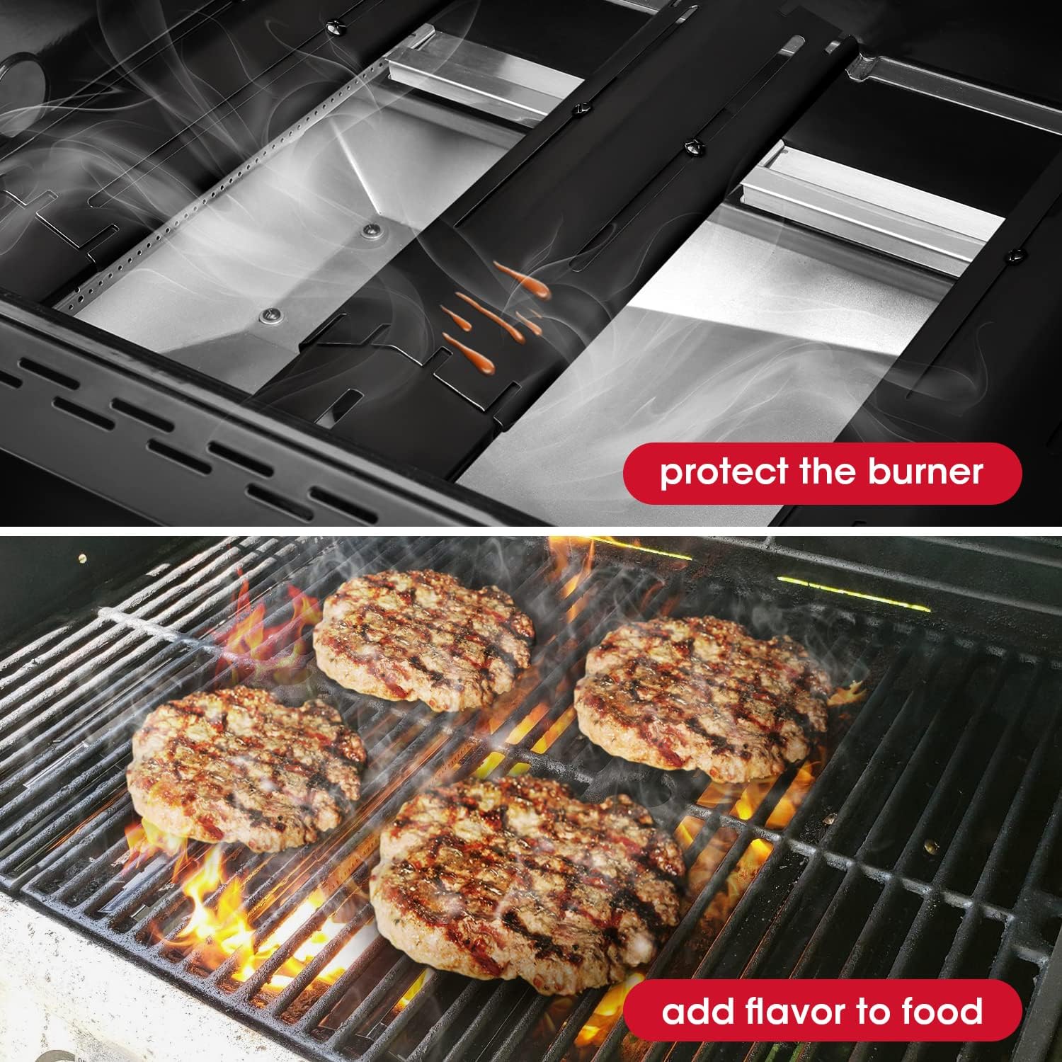 Universal Replacement Heavy Duty Adjustable Porcelain Steel Heat Plate Shield, Heat Tent, Flavorizer Bar, Burner Cover, Flame Tamer for Gas Grill, Extends from 11.75