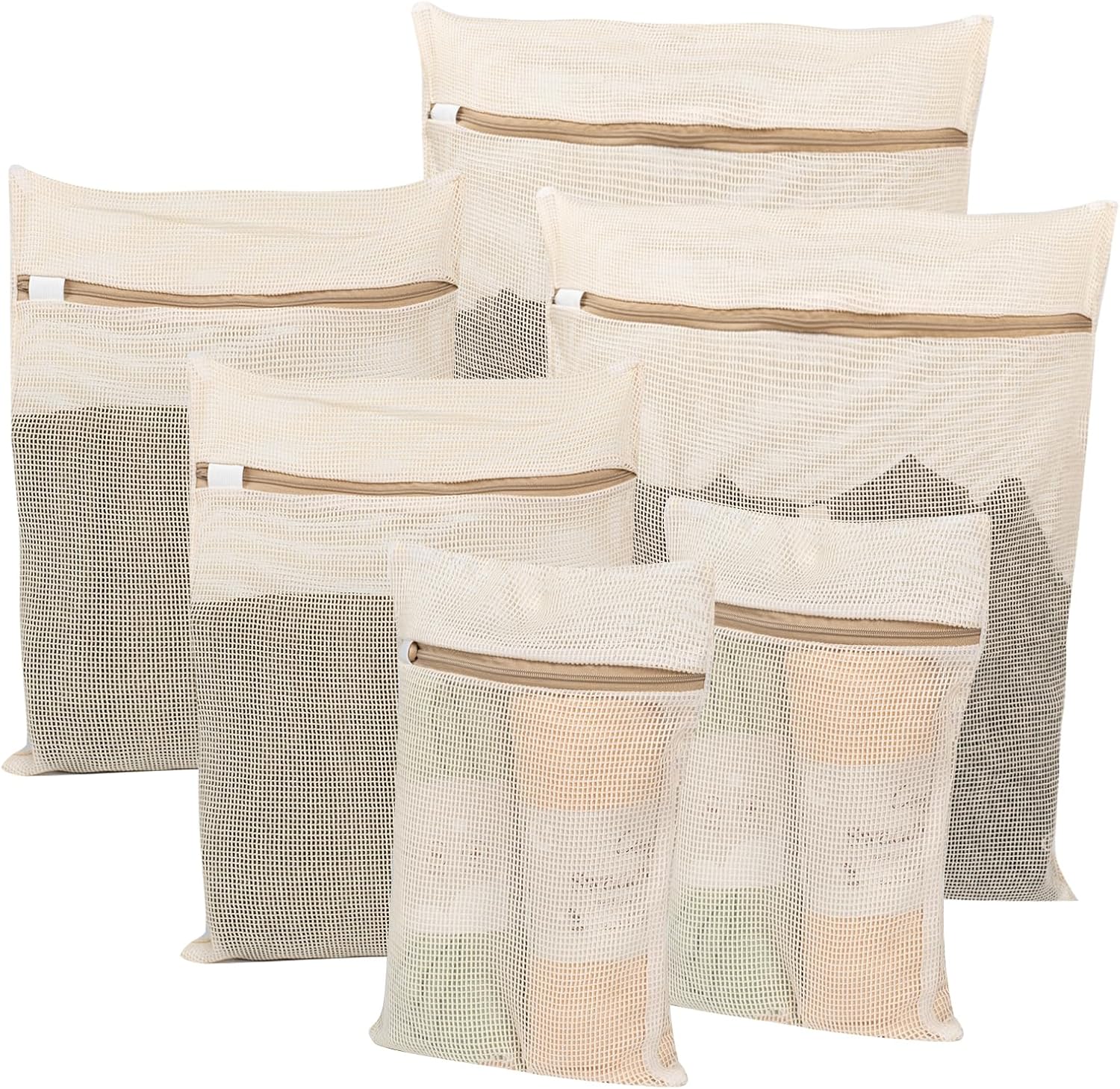 6-Piece Bag, Durable Cotton Mesh Laundry Bag, Sturdy Zipper, Breathable Mesh, Exquisite Laundry Bag for Underwear, Clothes, Pants, Shoes and Socks - Image 1