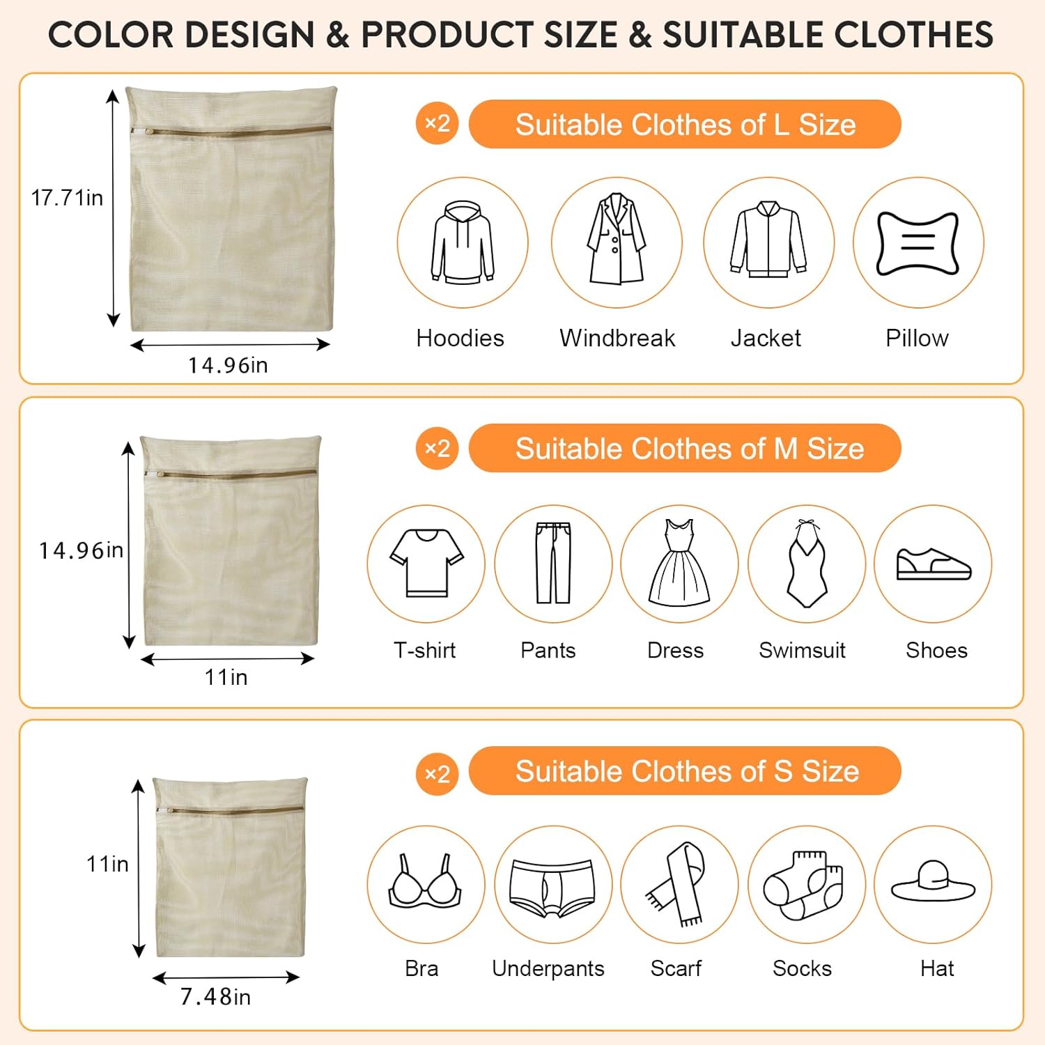 6-Piece Bag, Durable Cotton Mesh Laundry Bag, Sturdy Zipper, Breathable Mesh, Exquisite Laundry Bag for Underwear, Clothes, Pants, Shoes and Socks - Image 4