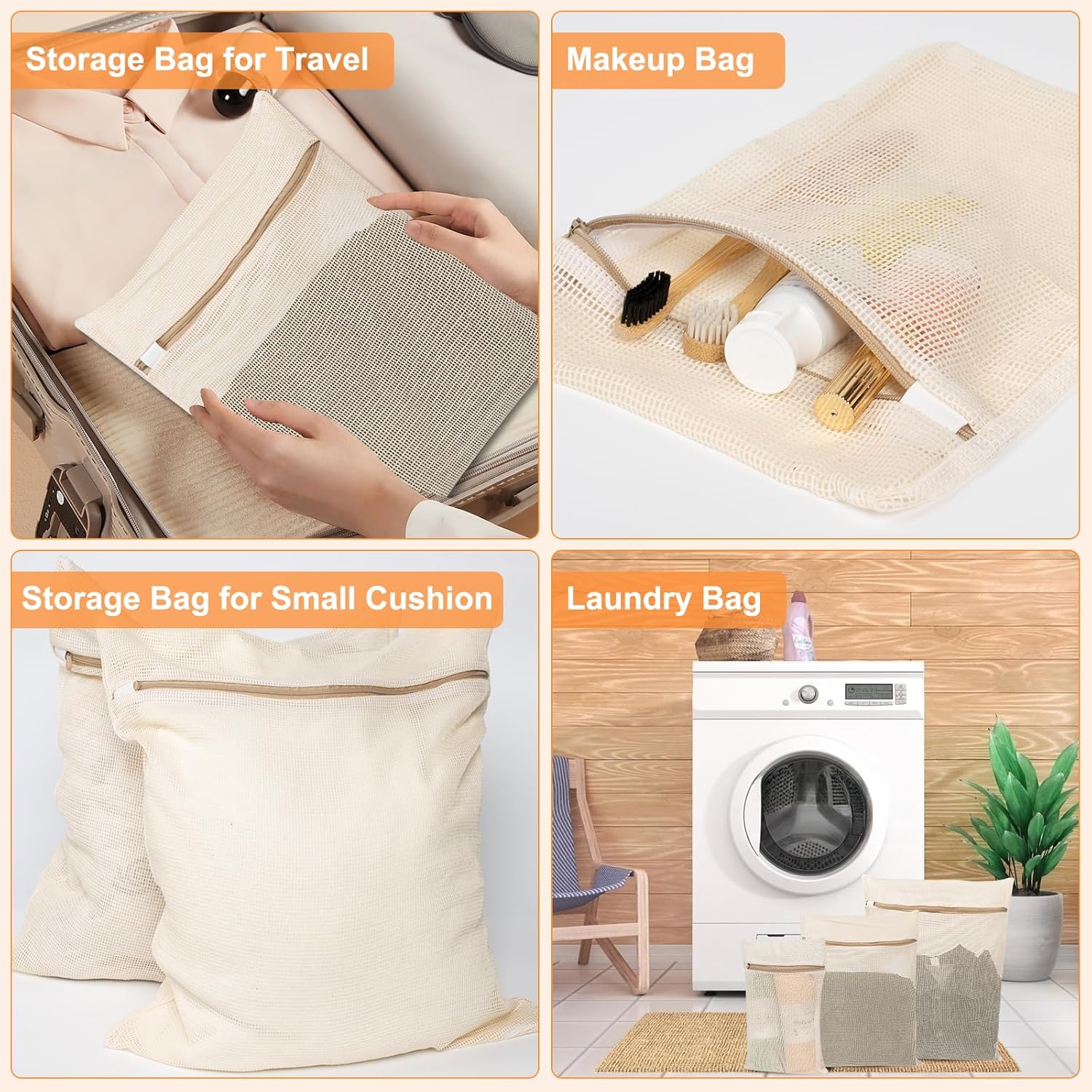6-Piece Bag, Durable Cotton Mesh Laundry Bag, Sturdy Zipper, Breathable Mesh, Exquisite Laundry Bag for Underwear, Clothes, Pants, Shoes and Socks - Image 6