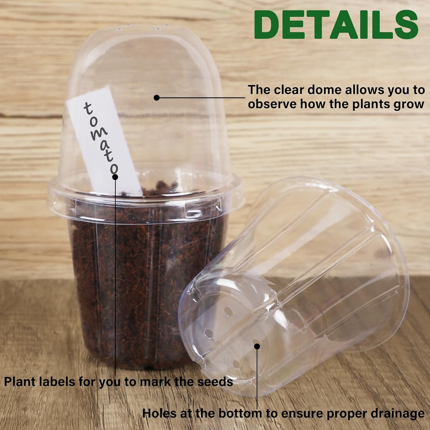 36 Set Nursery Pots with Humidity Dome, Clear Nursery Pots for Plants, Seed Starting Pots with Drainage Holes & Plant Labels for Vegetables Flowers Garden Plants - Image 4