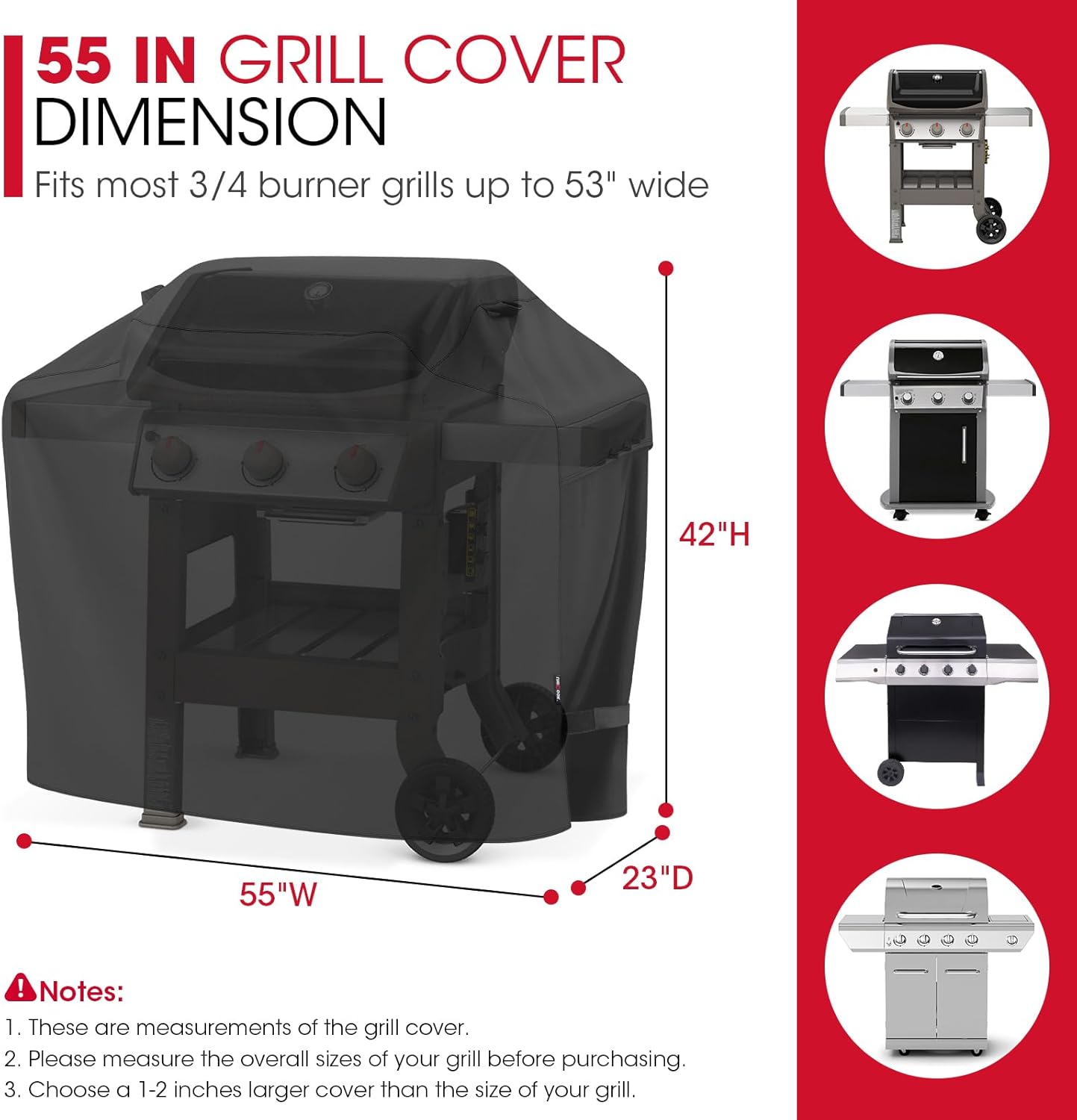 Grill Cover 55 Inch for Outdoor Grill, Heavy Duty, Waterproof, Fade Resistant, BBQ Cover with Handles/Straps/Air Vents, Compatible with Weber Charbroil Nexgrill Gas BBQs etc - Image 3