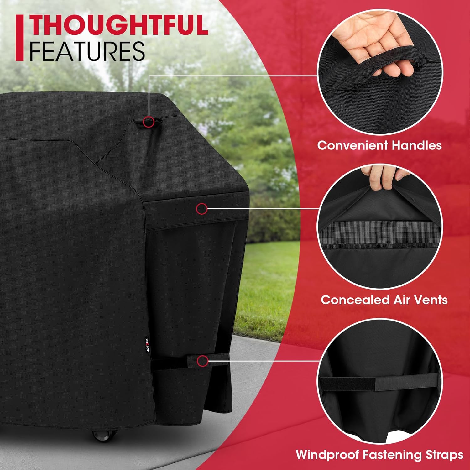 Grill Cover 55 Inch for Outdoor Grill, Heavy Duty, Waterproof, Fade Resistant, BBQ Cover with Handles/Straps/Air Vents, Compatible with Weber Charbroil Nexgrill Gas BBQs etc - Image 5