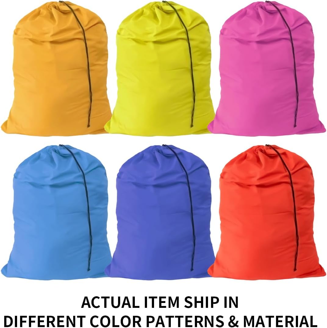 Extra Large Laundry Bag 6 Pack, Varied Colors, Travel Laundry Bags with Drawstring Closure, 30