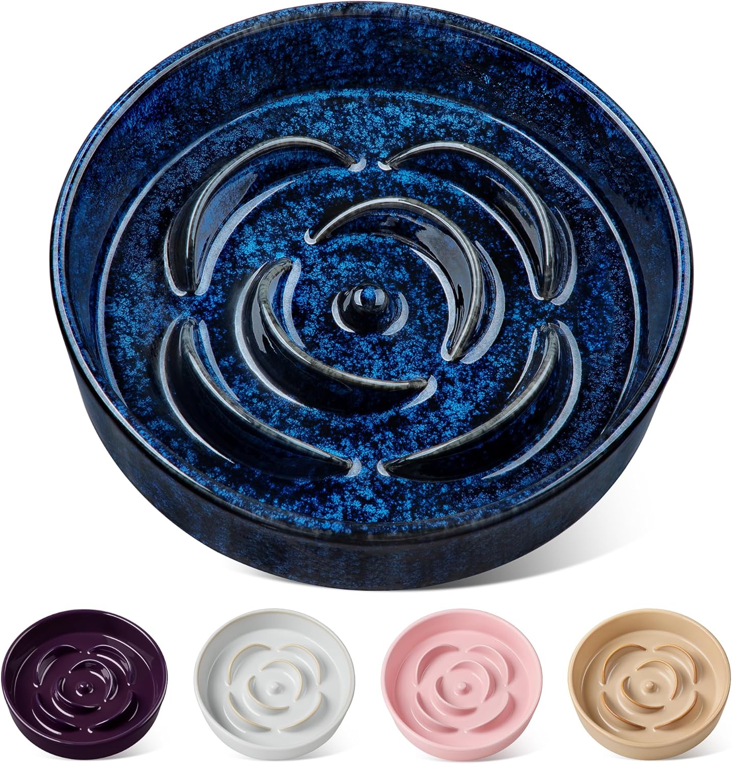 Slow Feeder Dog Bowl, 1.5 Cups Ceramic Slow Feeder for Medium Breed, Puzzle Maze Dog Food Bowl for Fast Eater, Blue - Image 1