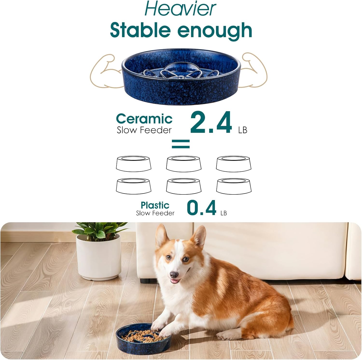 Slow Feeder Dog Bowl, 1.5 Cups Ceramic Slow Feeder for Medium Breed, Puzzle Maze Dog Food Bowl for Fast Eater, Blue - Image 6