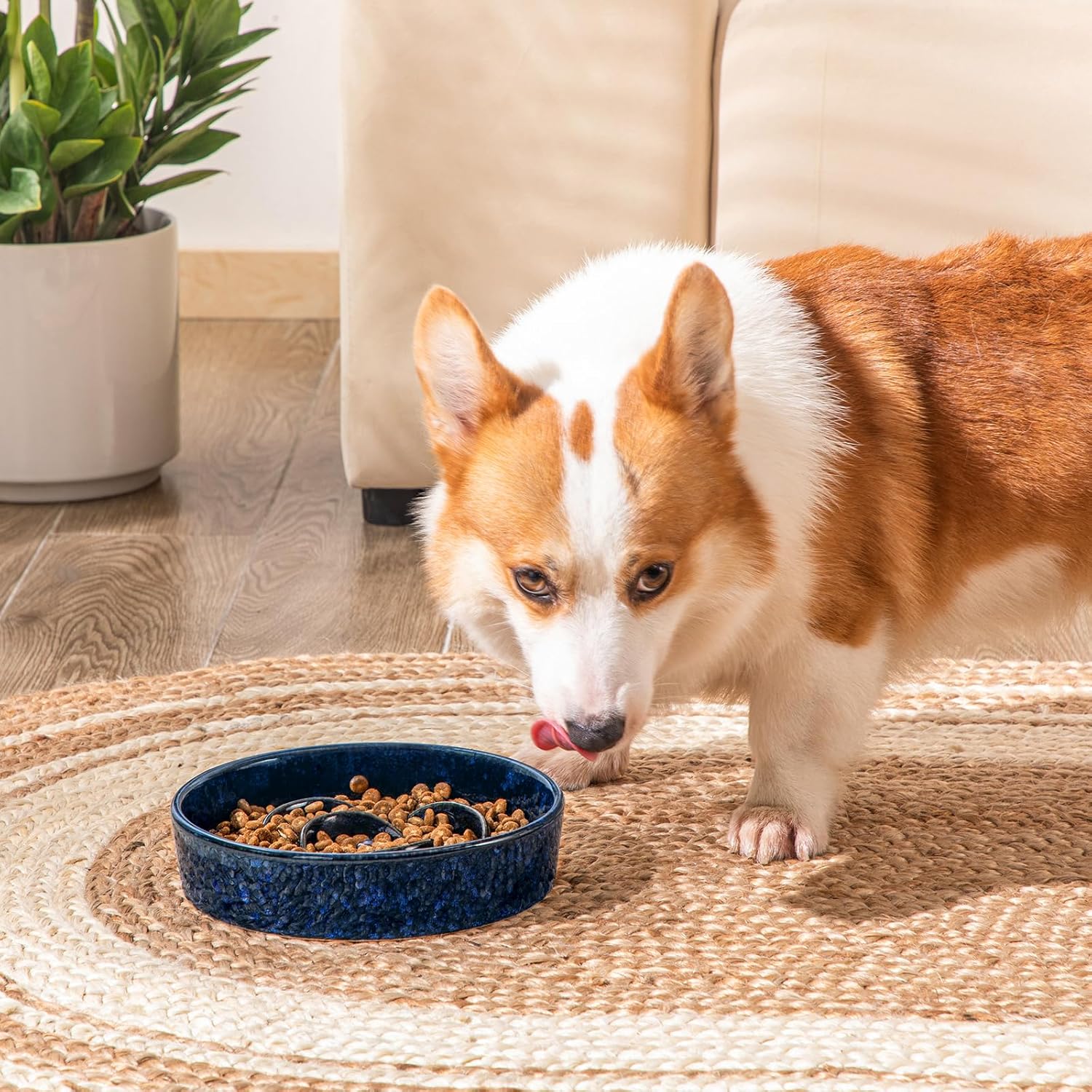 Slow Feeder Dog Bowl, 1.5 Cups Ceramic Slow Feeder for Medium Breed, Puzzle Maze Dog Food Bowl for Fast Eater, Blue - Image 8