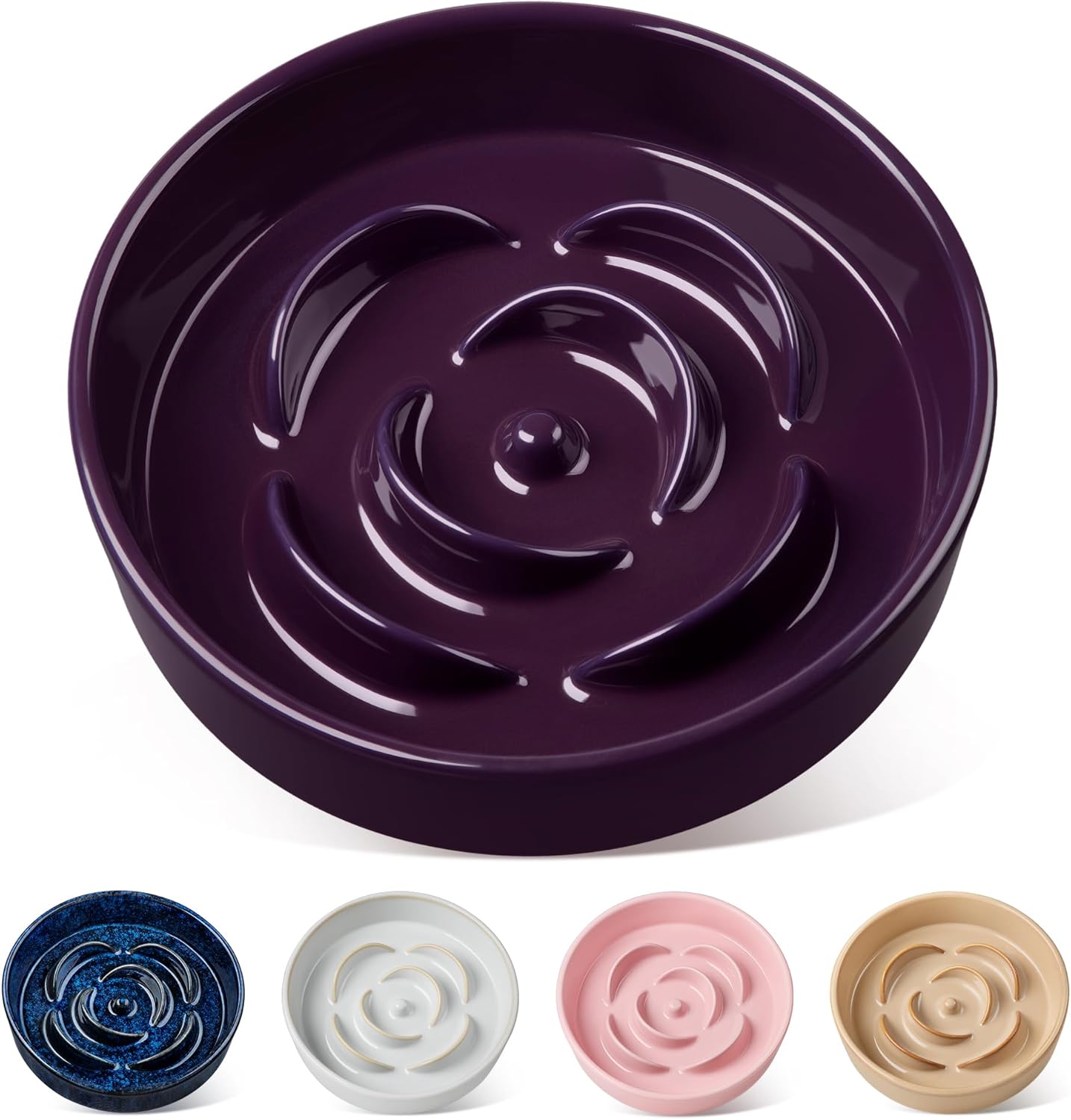 Slow Feeder Dog Bowl, 1.5 Cups Ceramic Slow Feeder for Medium Breed, Puzzle Maze Food Dog Bowl for Fast Eater, Dark Purple - Image 1