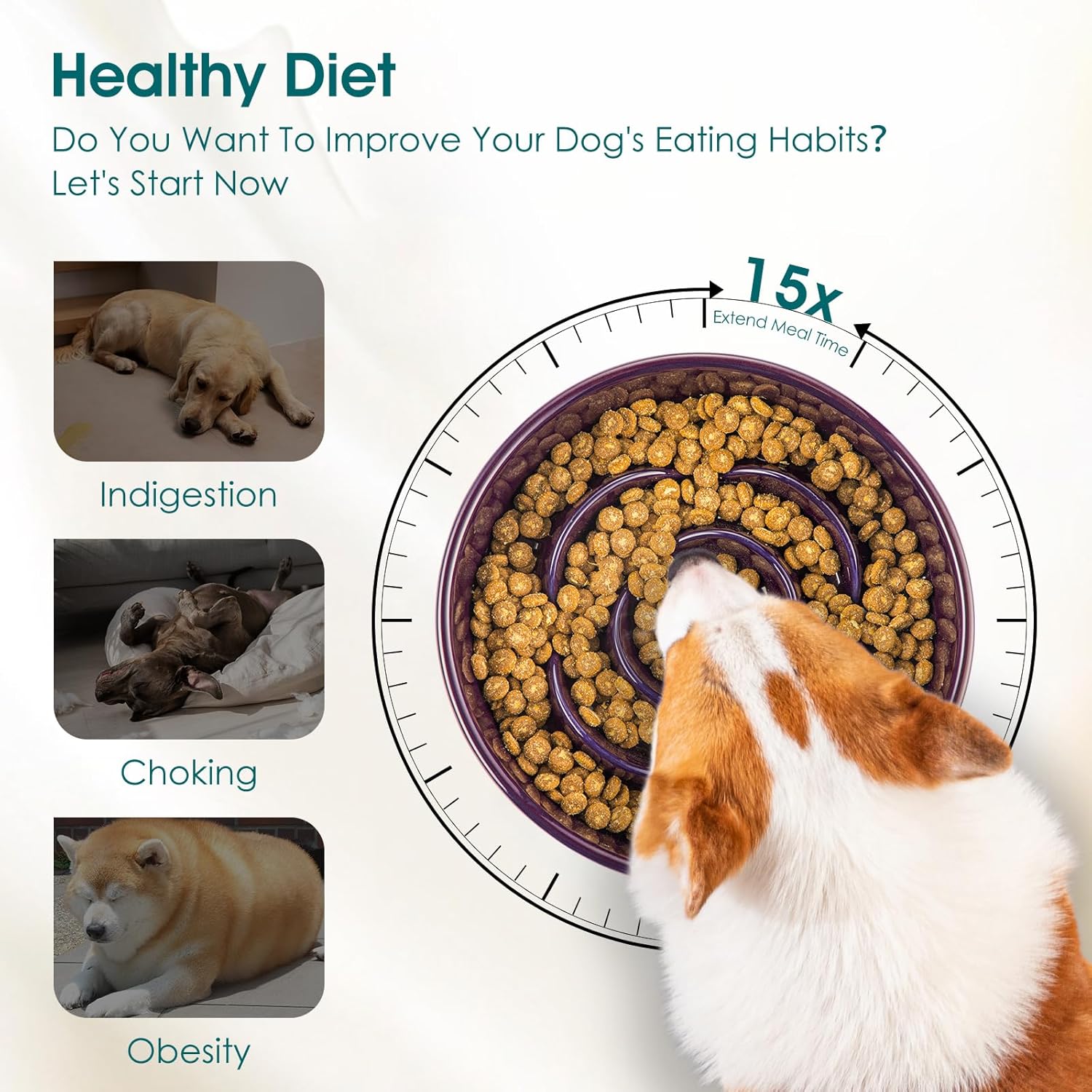 Slow Feeder Dog Bowl, 1.5 Cups Ceramic Slow Feeder for Medium Breed, Puzzle Maze Food Dog Bowl for Fast Eater, Dark Purple - Image 3