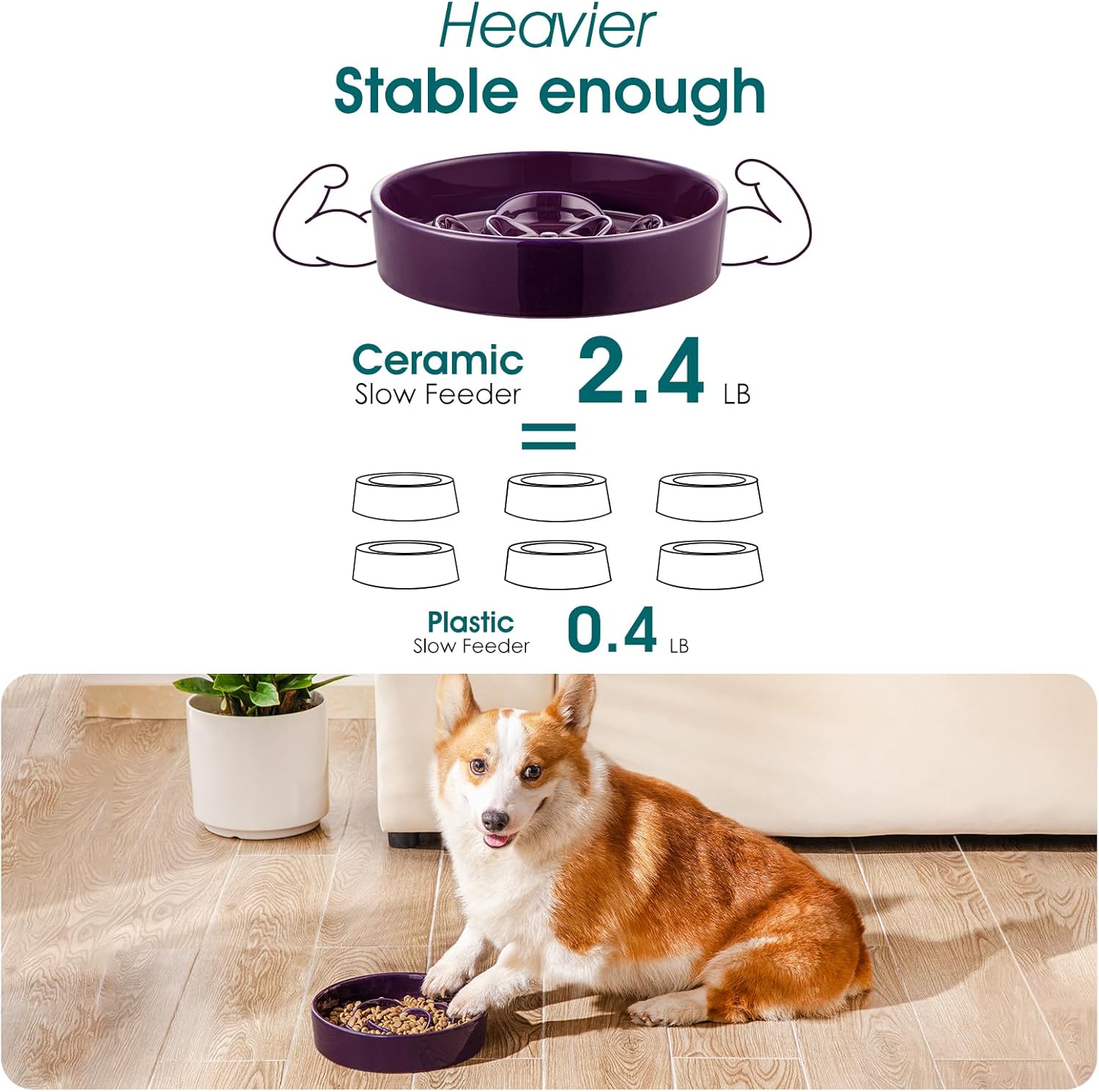 Slow Feeder Dog Bowl, 1.5 Cups Ceramic Slow Feeder for Medium Breed, Puzzle Maze Food Dog Bowl for Fast Eater, Dark Purple - Image 6