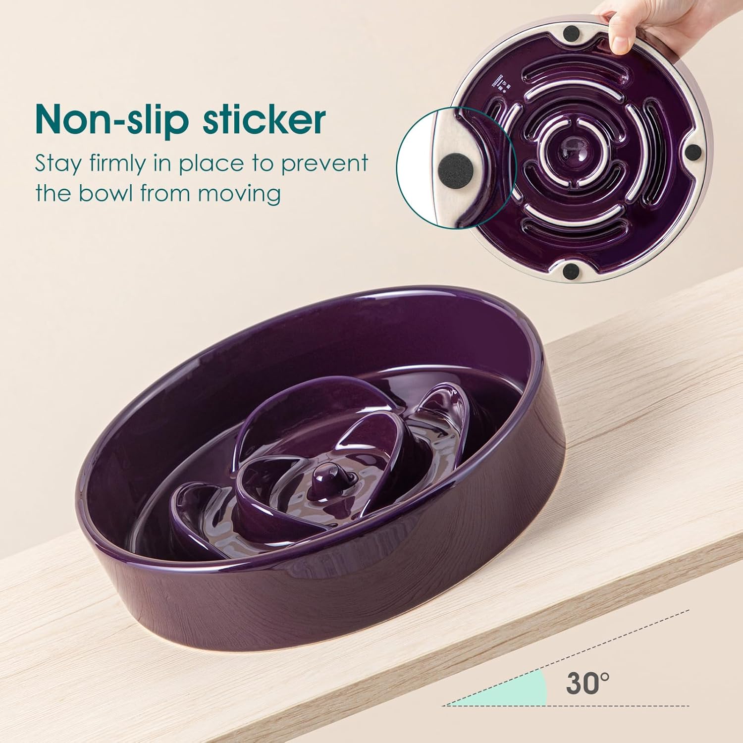 Slow Feeder Dog Bowl, 1.5 Cups Ceramic Slow Feeder for Medium Breed, Puzzle Maze Food Dog Bowl for Fast Eater, Dark Purple - Image 7