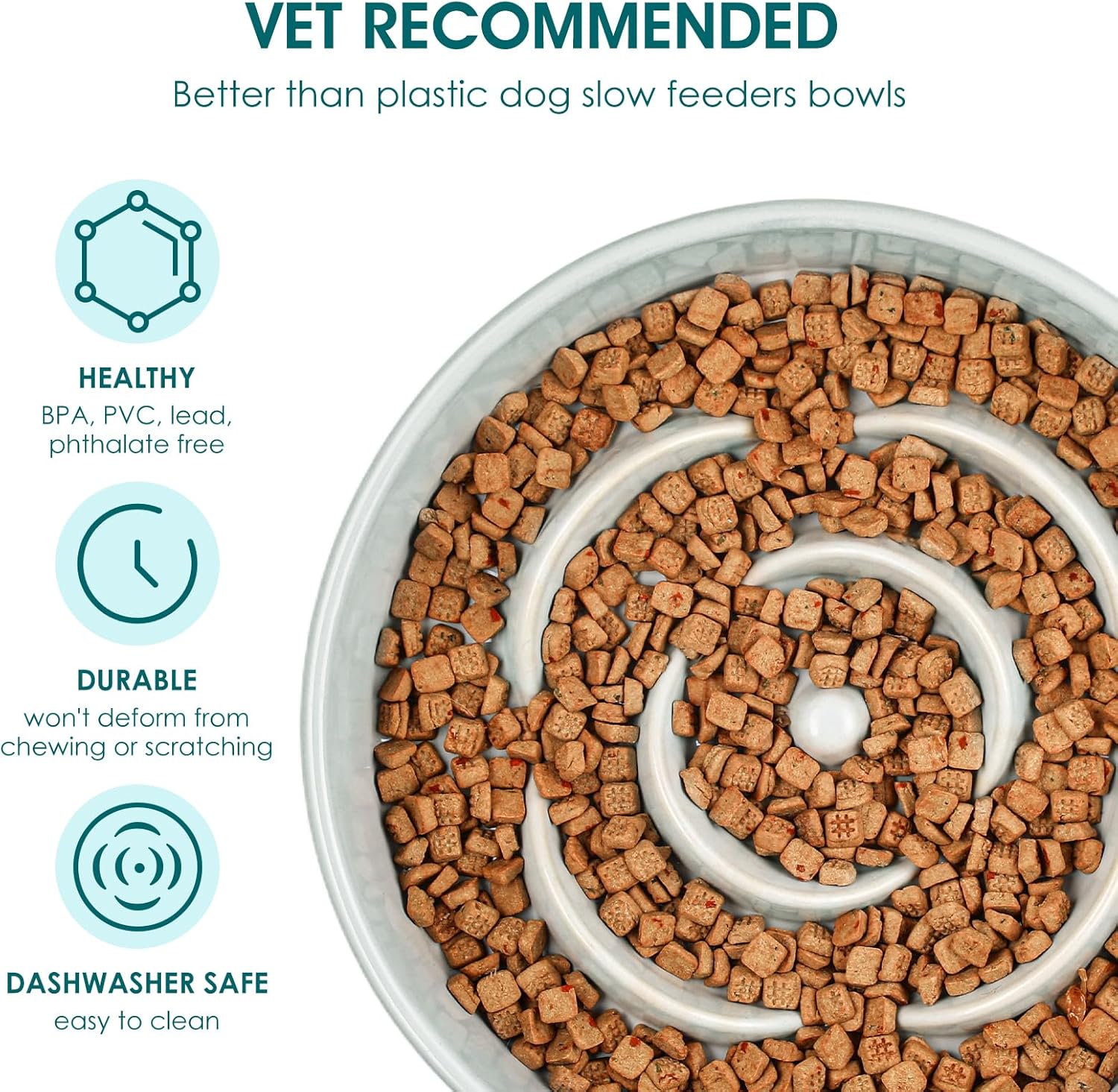 Slow Feeder Dog Bowl, 1.5 Cups Ceramic Dog Food Dish for Fast Eaters Small Breed, Puzzle Bowl for Small Dogs and Cats, Grayish Cyan - Image 4