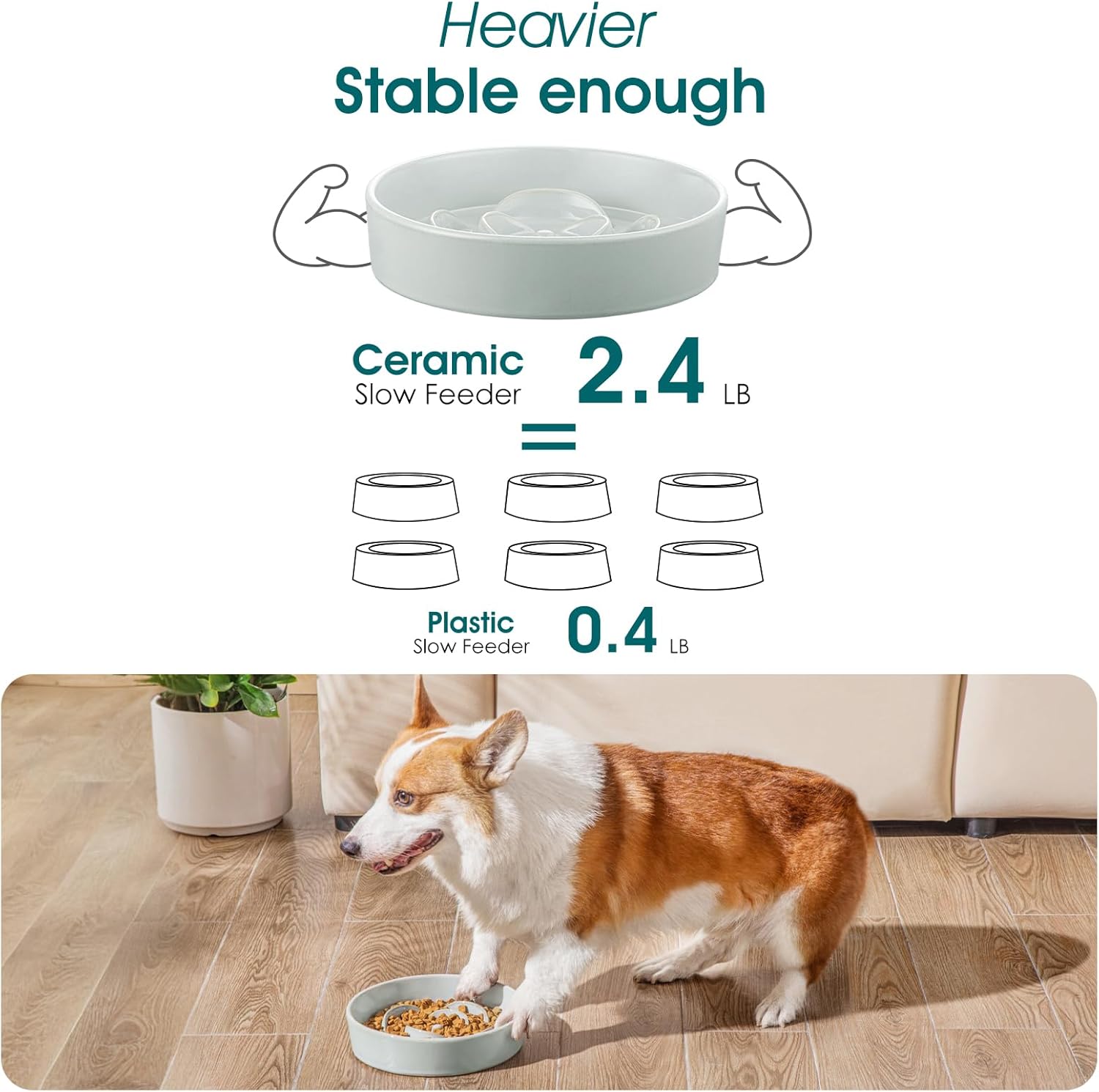 Slow Feeder Dog Bowl, 1.5 Cups Ceramic Dog Food Dish for Fast Eaters Small Breed, Puzzle Bowl for Small Dogs and Cats, Grayish Cyan - Image 6