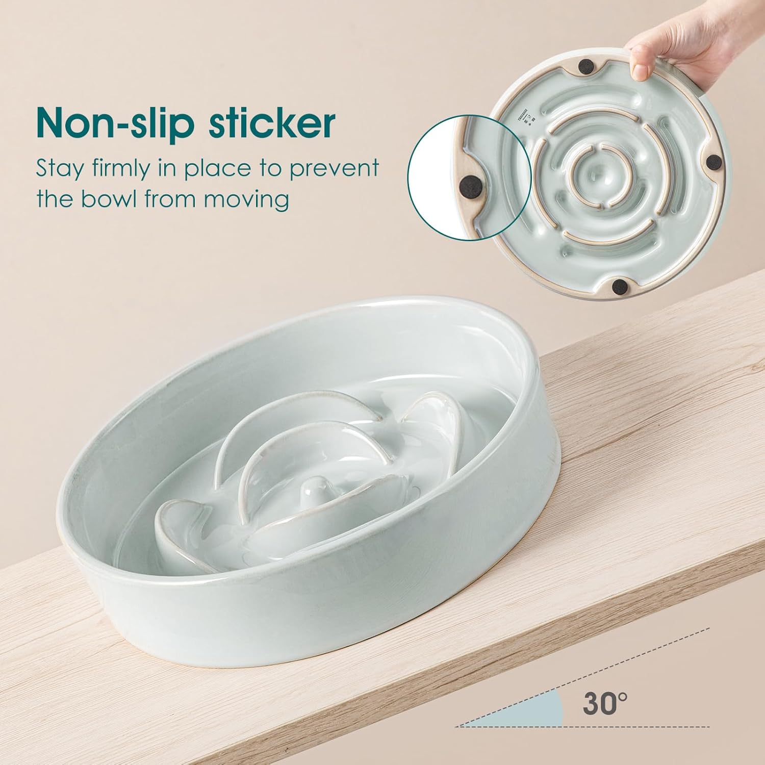 Slow Feeder Dog Bowl, 1.5 Cups Ceramic Dog Food Dish for Fast Eaters Small Breed, Puzzle Bowl for Small Dogs and Cats, Grayish Cyan - Image 7