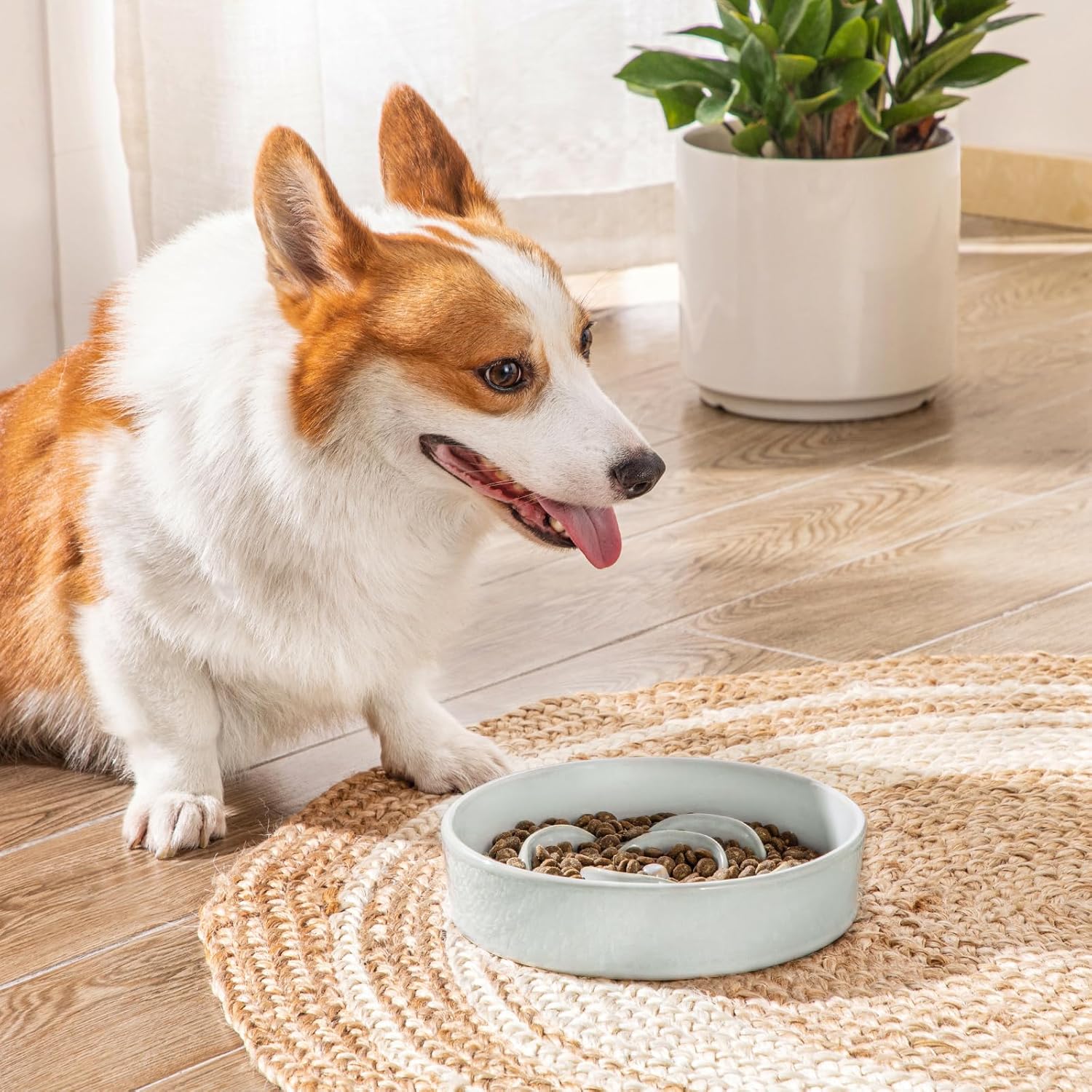 Slow Feeder Dog Bowl, 1.5 Cups Ceramic Dog Food Dish for Fast Eaters Small Breed, Puzzle Bowl for Small Dogs and Cats, Grayish Cyan - Image 8