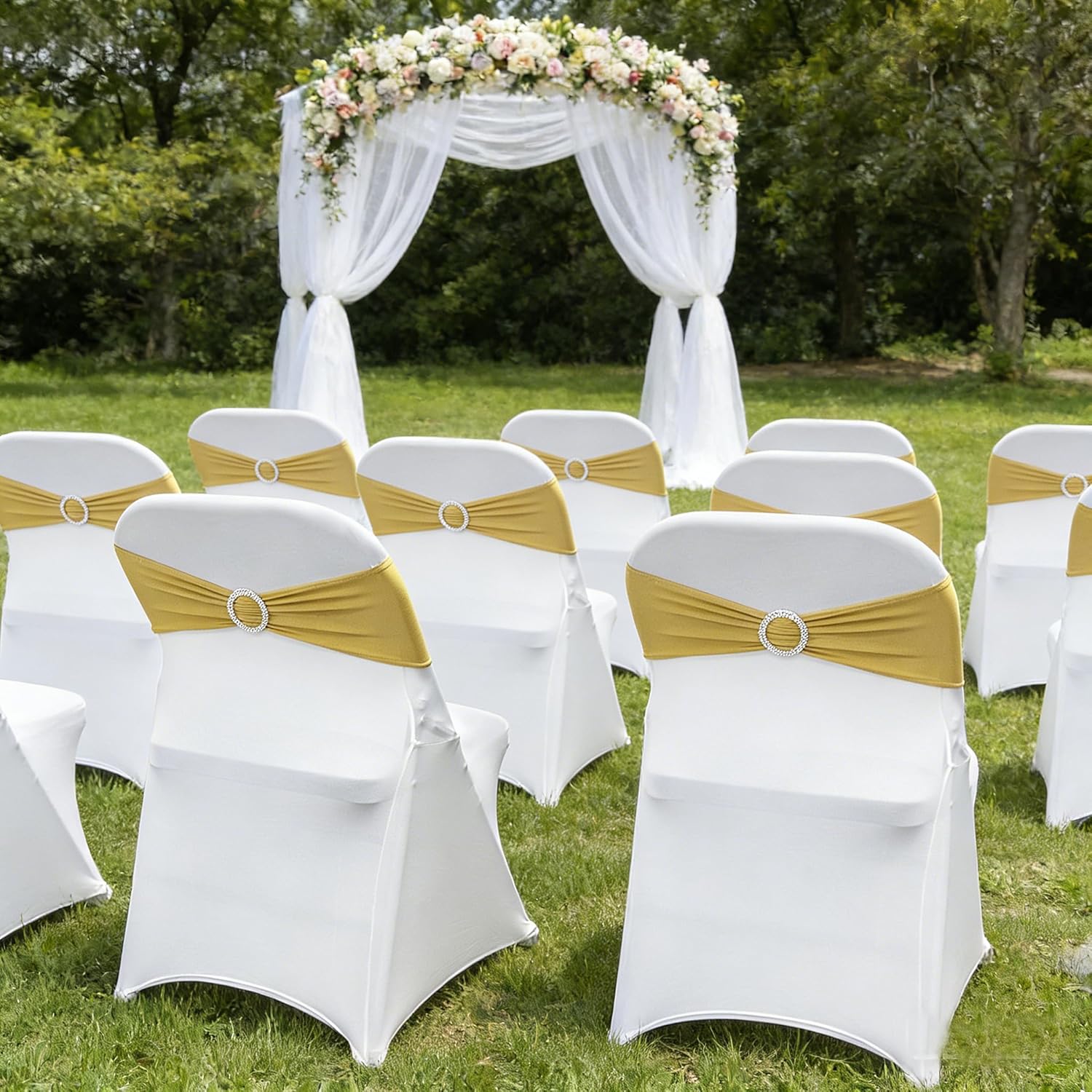 Spandex Chair Sashes Bands 50PCS Stretch Chair Ties Bows with Buckle Slider for Wedding Party Banquet Decoration (Gold)… - Image 2
