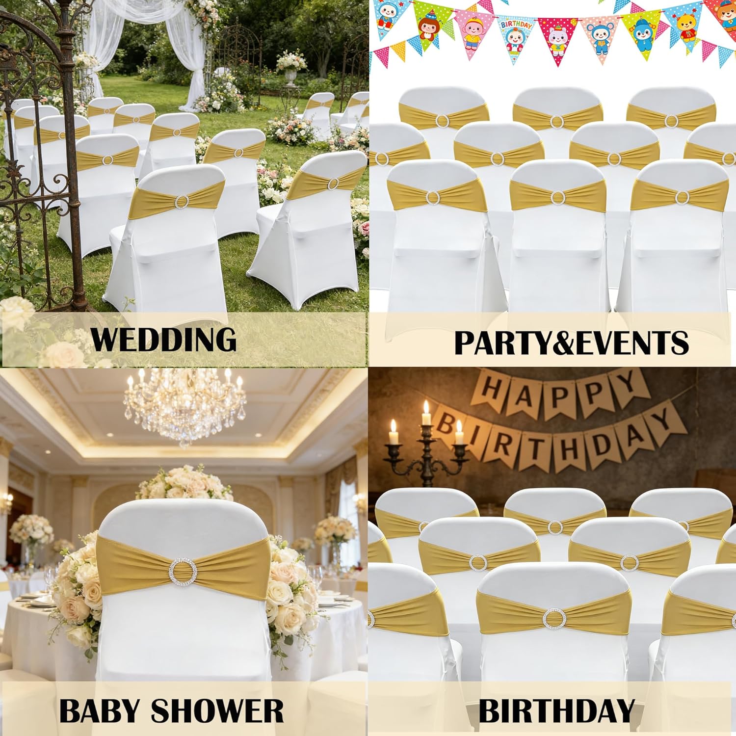 Spandex Chair Sashes Bands 50PCS Stretch Chair Ties Bows with Buckle Slider for Wedding Party Banquet Decoration (Gold)… - Image 6