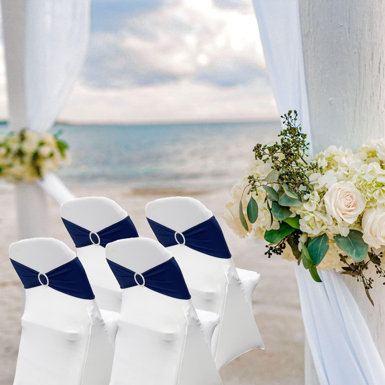 Spandex Chair Sashes Bands 50PCS Stretch Chair Ties Bows with Buckle Slider for Wedding Party Banquet Decoration (Navy Blue)… - Image 2