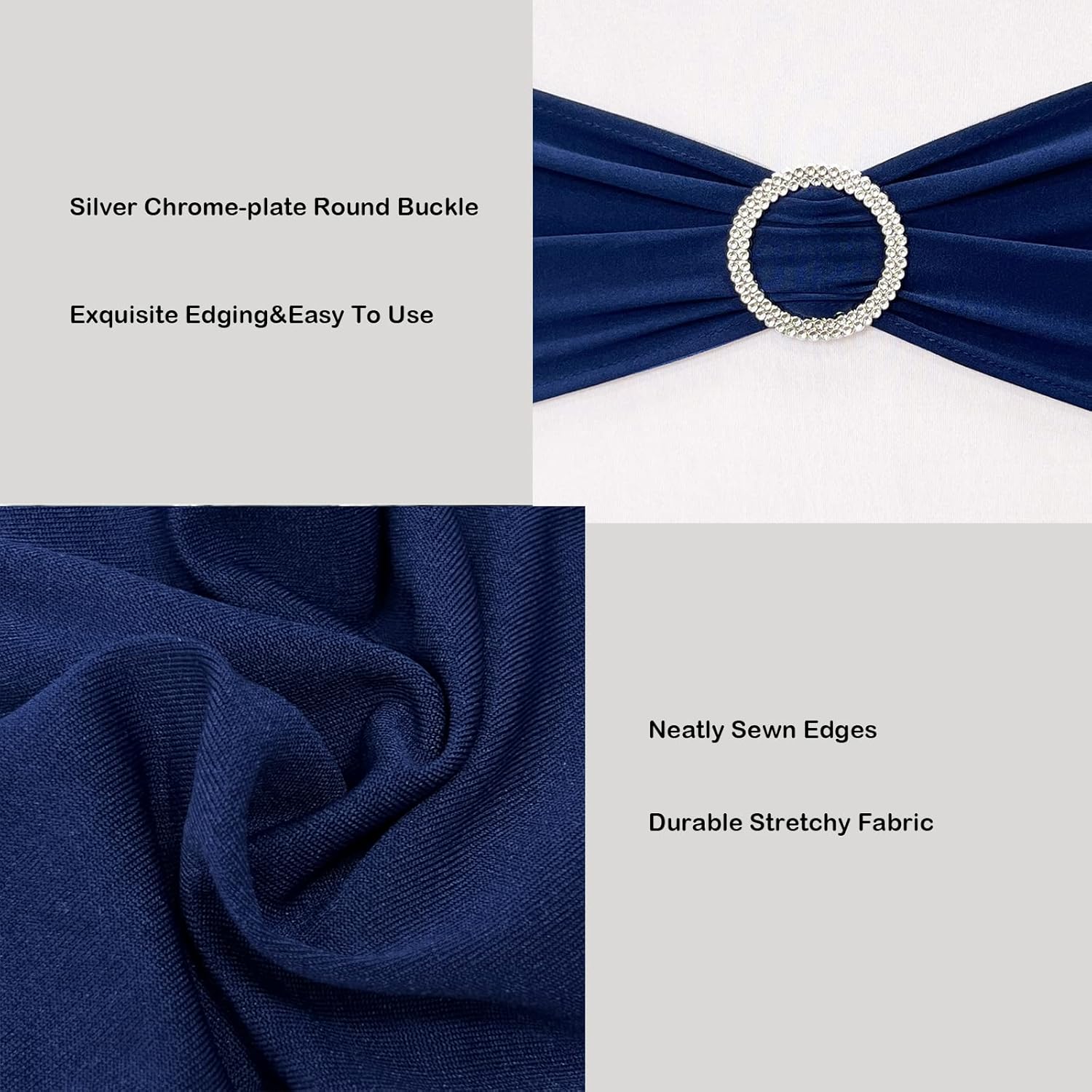 Spandex Chair Sashes Bands 50PCS Stretch Chair Ties Bows with Buckle Slider for Wedding Party Banquet Decoration (Navy Blue)… - Image 4