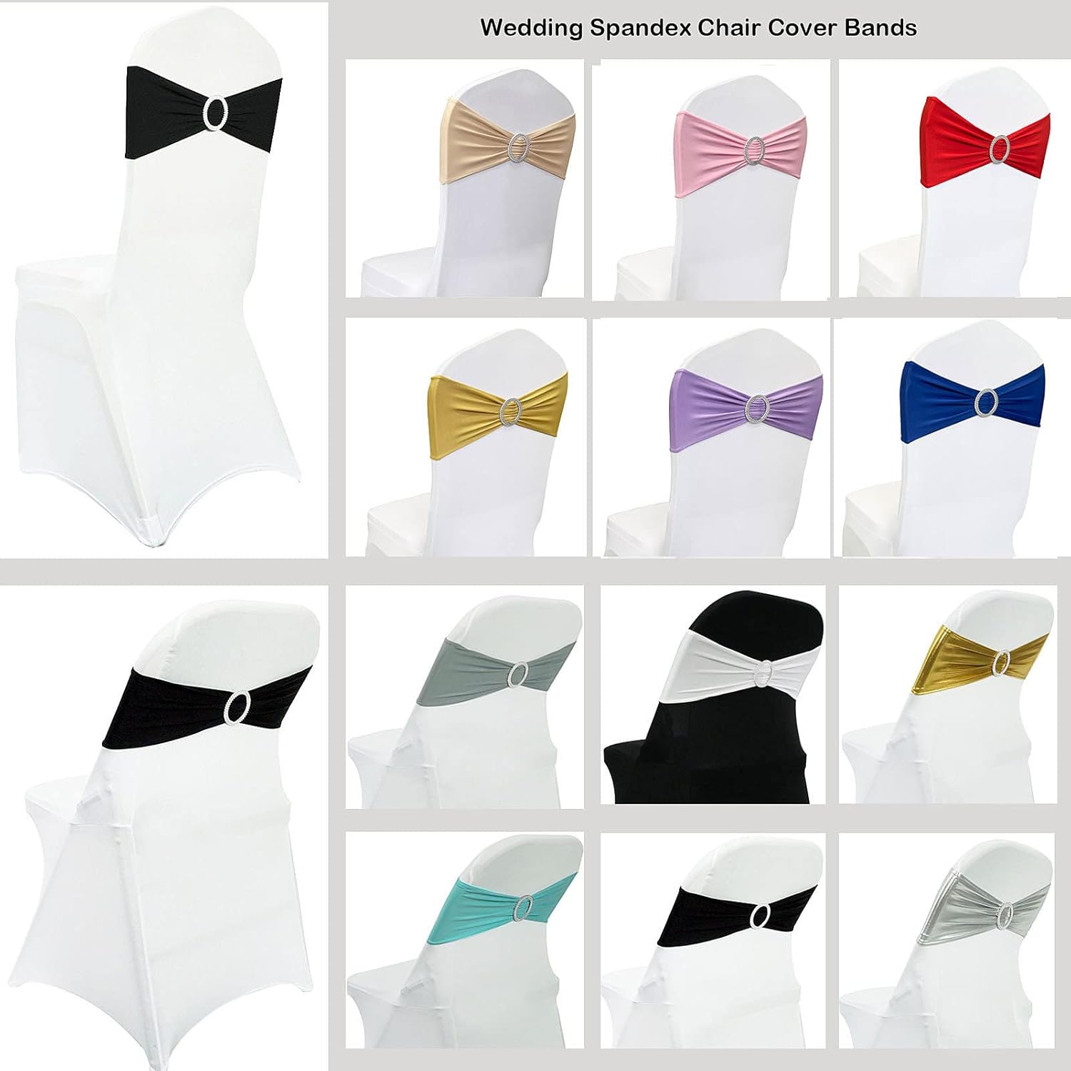 Spandex Chair Sashes Bands 50PCS Stretch Chair Ties Bows with Buckle Slider for Wedding Party Banquet Decoration (Navy Blue)… - Image 6