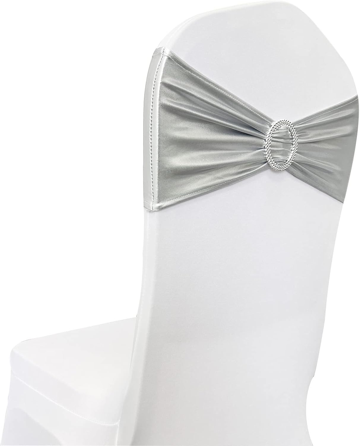 Spandex Chair Sashes Bands 50PCS Stretch Chair Ties Bows with Buckle Slider for Wedding Party Banquet Decoration(Metallic Silver)… - Image 3
