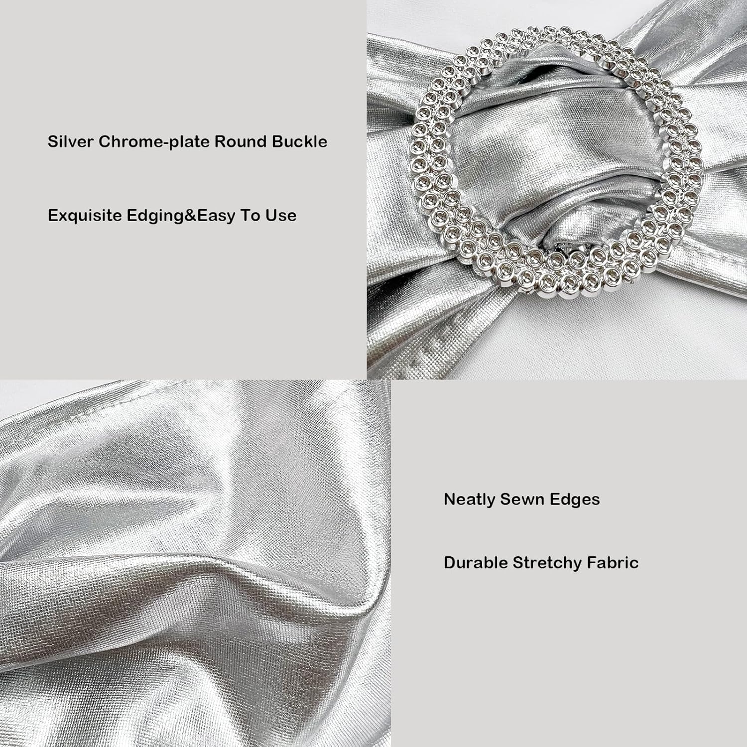Spandex Chair Sashes Bands 50PCS Stretch Chair Ties Bows with Buckle Slider for Wedding Party Banquet Decoration(Metallic Silver)… - Image 4