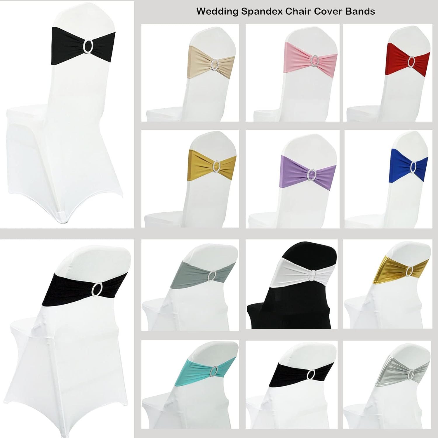 Spandex Chair Sashes Bands 50PCS Stretch Chair Ties Bows with Buckle Slider for Wedding Party Banquet Decoration (Black)… - Image 6