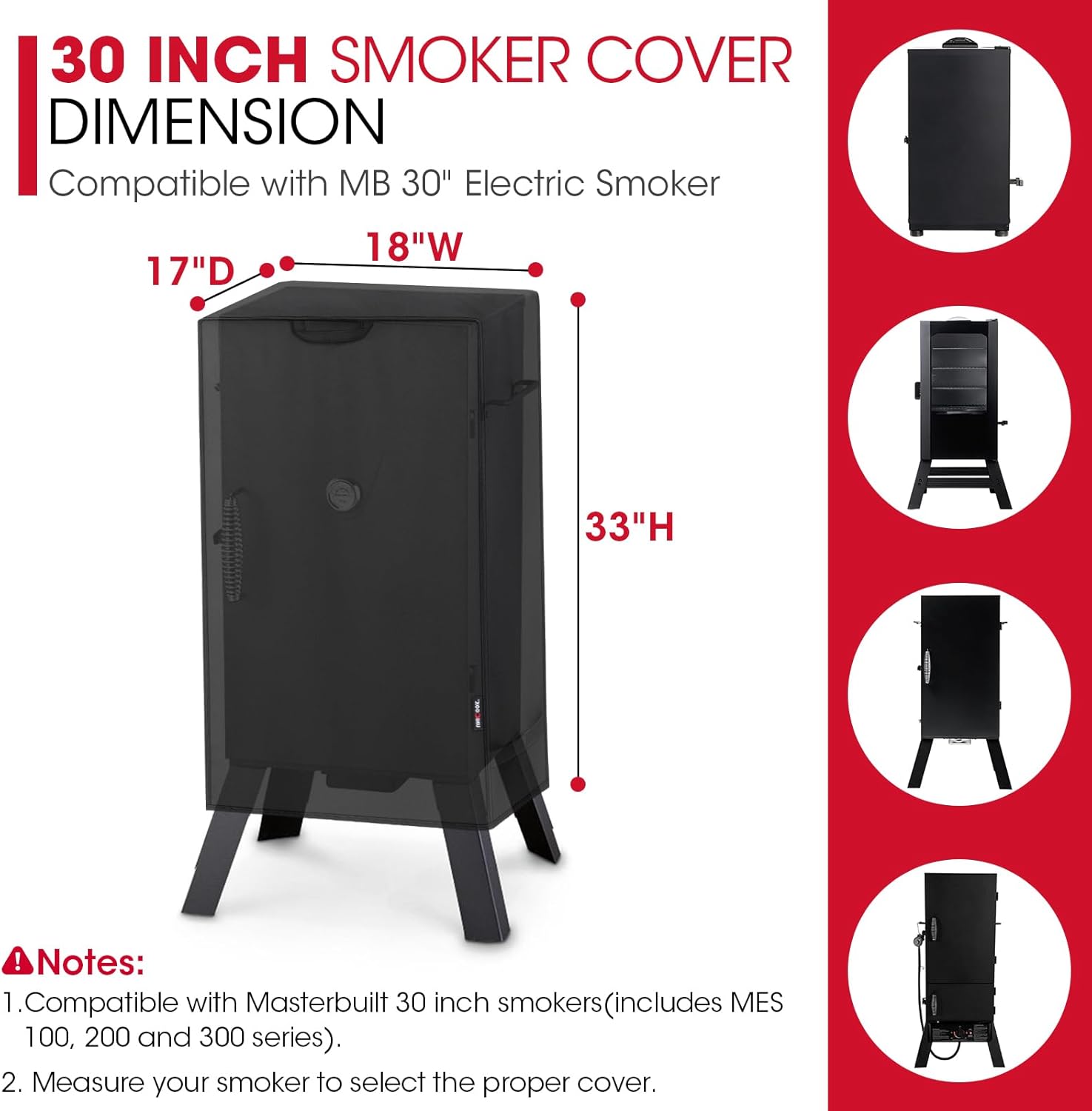 30 Inch Electric Smoker Cover for Masterbuilt, Heavy Duty Waterproof Vertical Smoker BBQ Grill Cover, All Weather Resistant, 18
