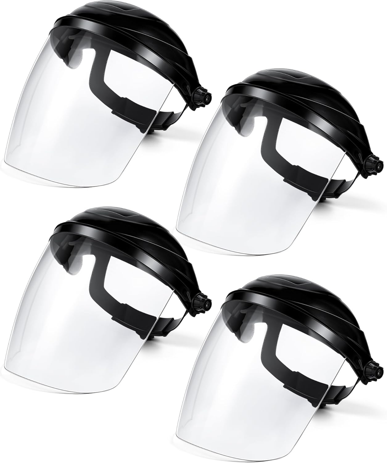 4 Pcs Clear Safety Face Shield for Grinding & Cutting, Lightweight Full Impact Resistant with Adjustable Ratcheting Headgear Face Shield Mask for Work Chemical Woodworking Industrial, Black - Image 1