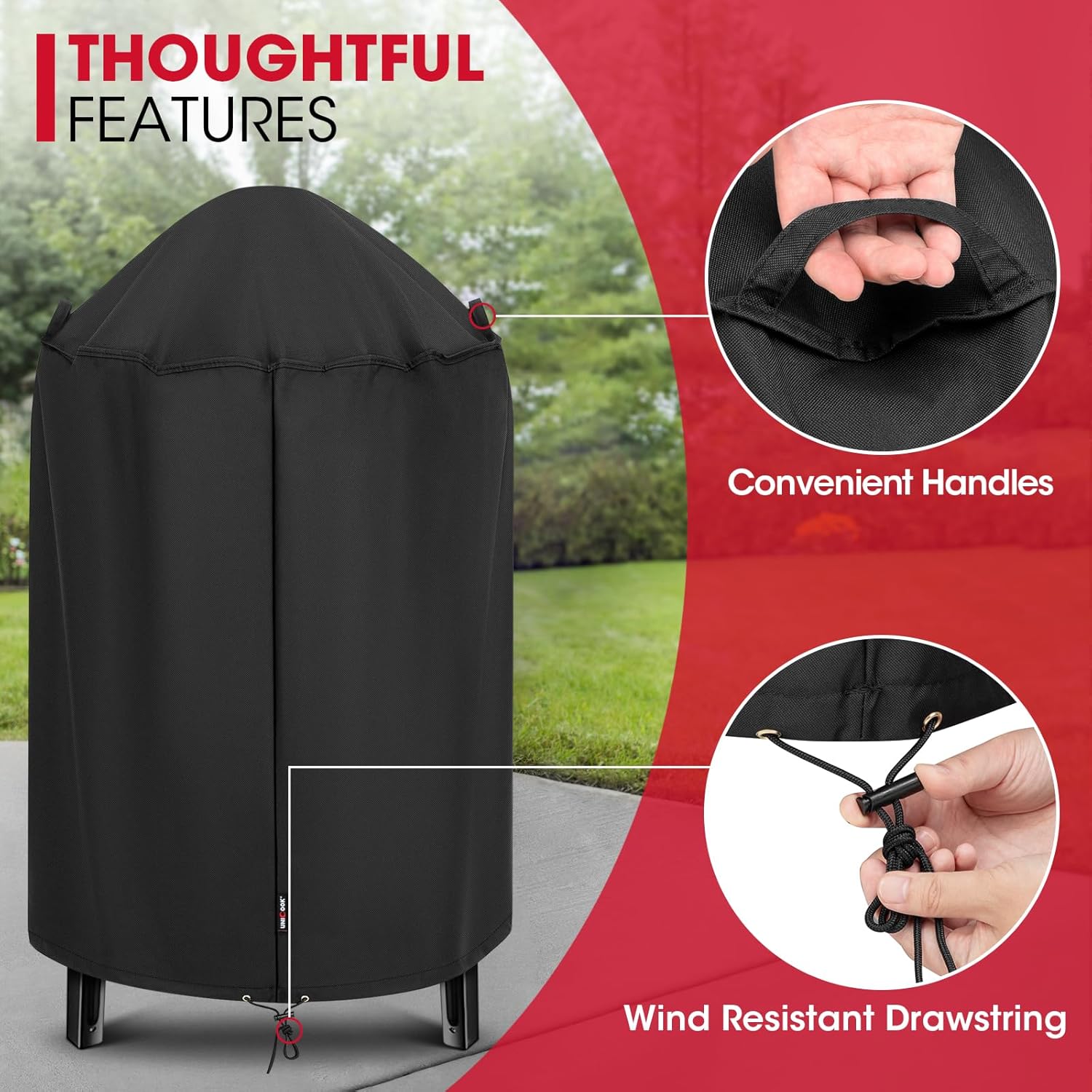 Round Smoker Cover 30 Inch, Heavy Duty Waterproof Charcoal Kettle BBQ Grill Cover, Fade Resistant Barrel Protector, Fits Weber Char-Griller Akorn Kamado and More, 30