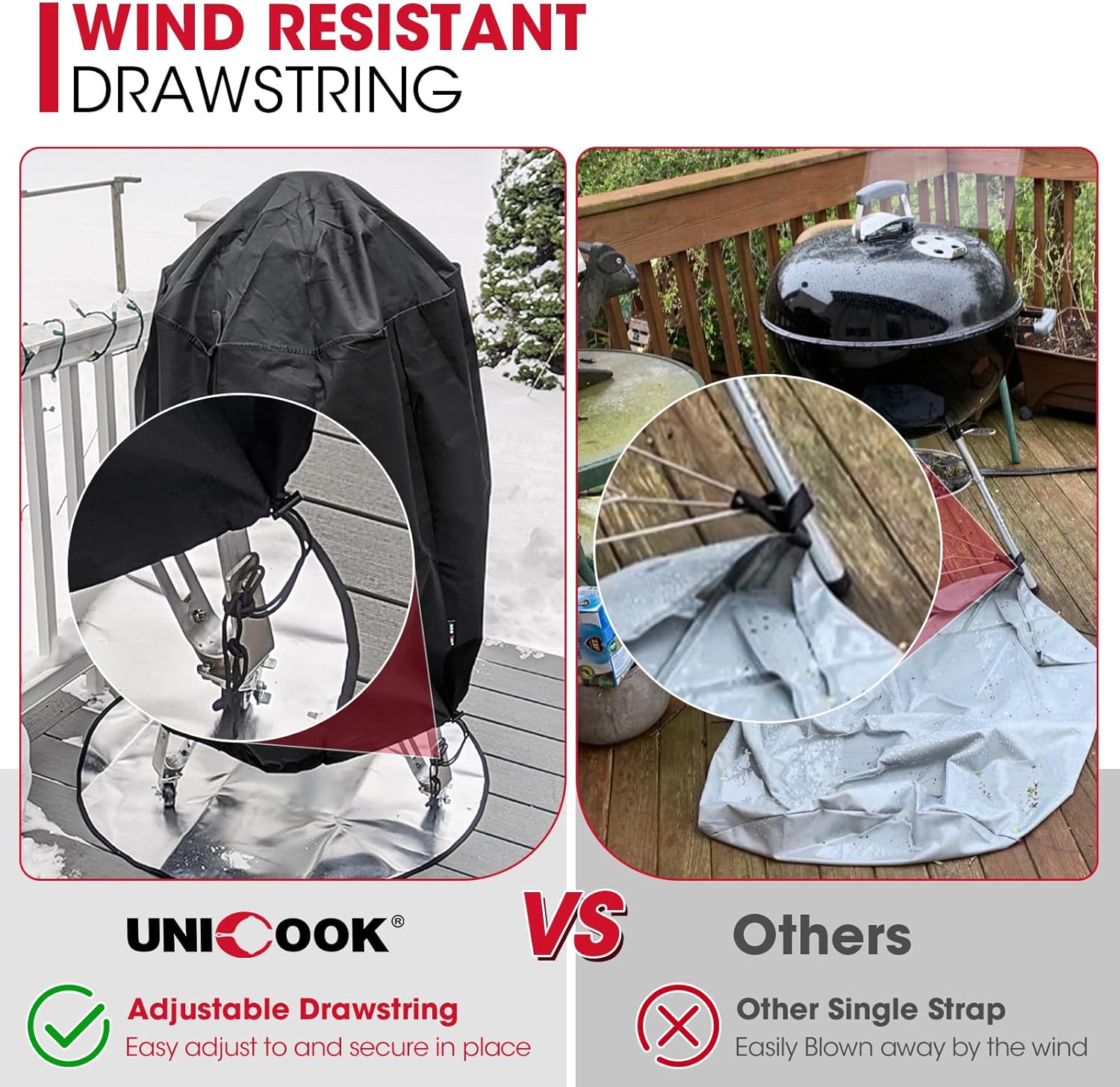 Round Smoker Cover 30 Inch, Heavy Duty Waterproof Charcoal Kettle BBQ Grill Cover, Fade Resistant Barrel Protector, Fits Weber Char-Griller Akorn Kamado and More, 30
